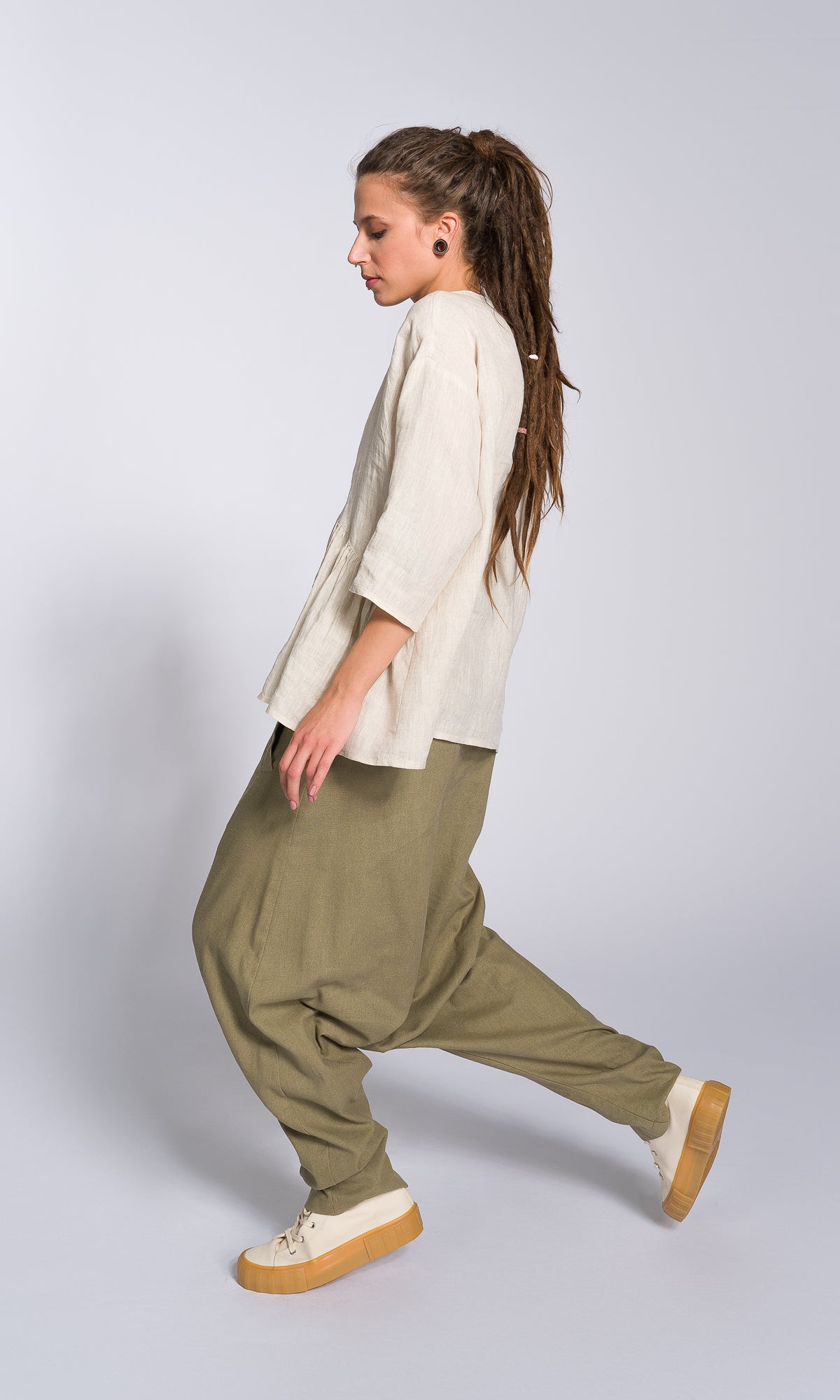 Linen Blouse with Front Gathering - AAKASHA