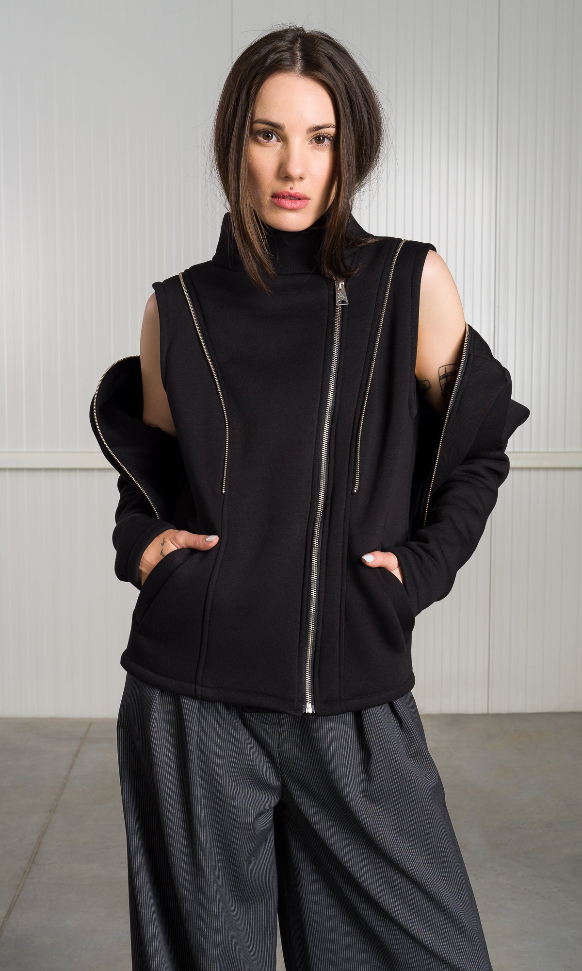 Cotton Fleece Jacket with Detachable Sleeves - AAKASHA