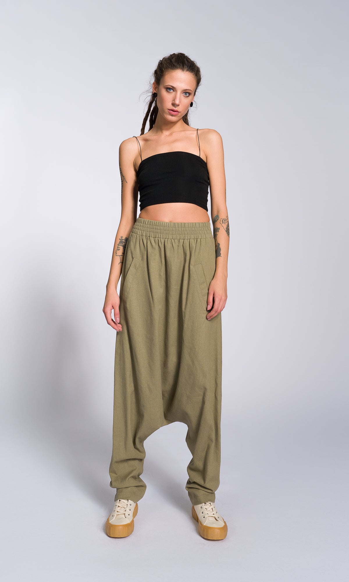 Deep Drop Crotch Linen Pants - AAKASHA