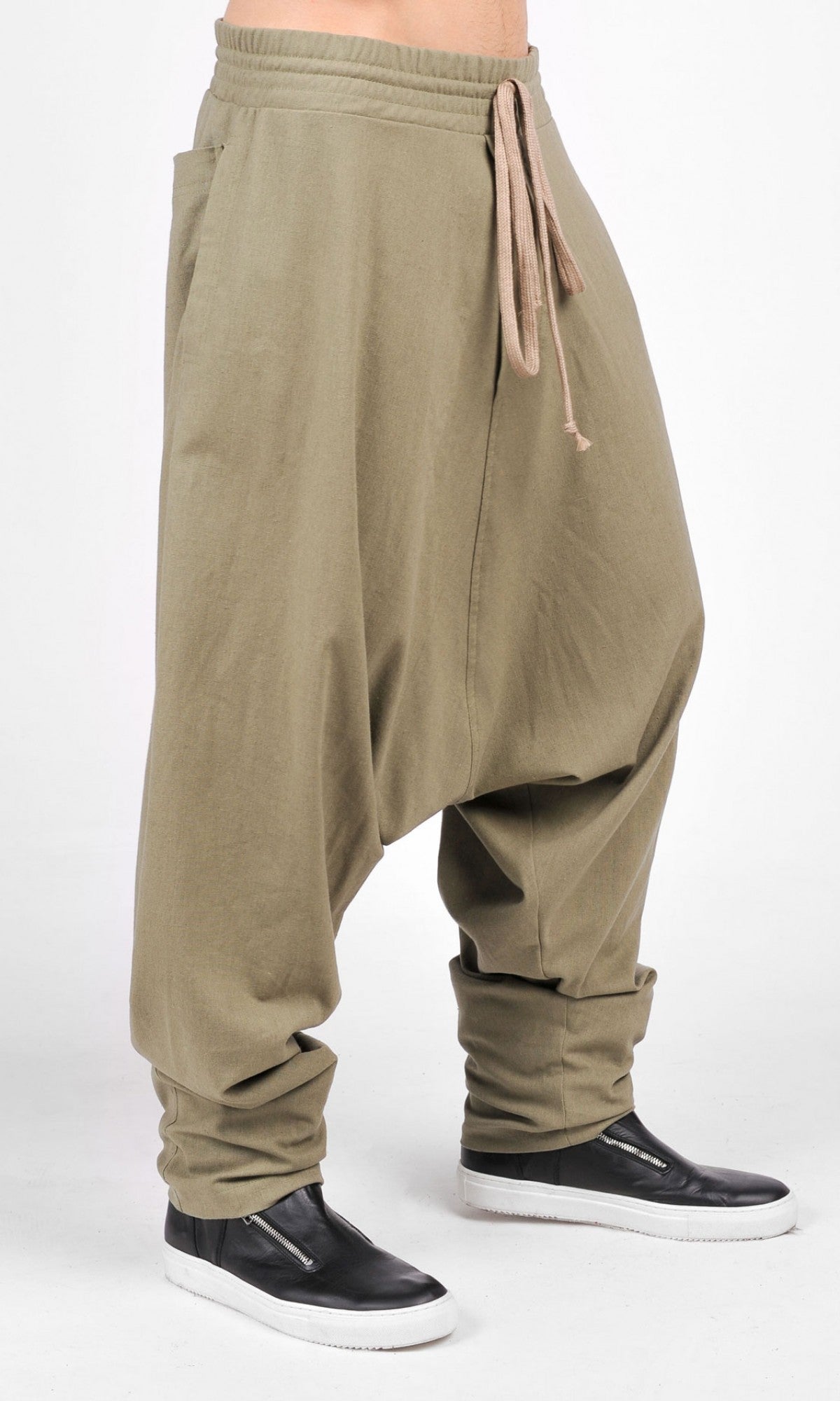Drop Crotch Linen Harem Pants - AAKASHA