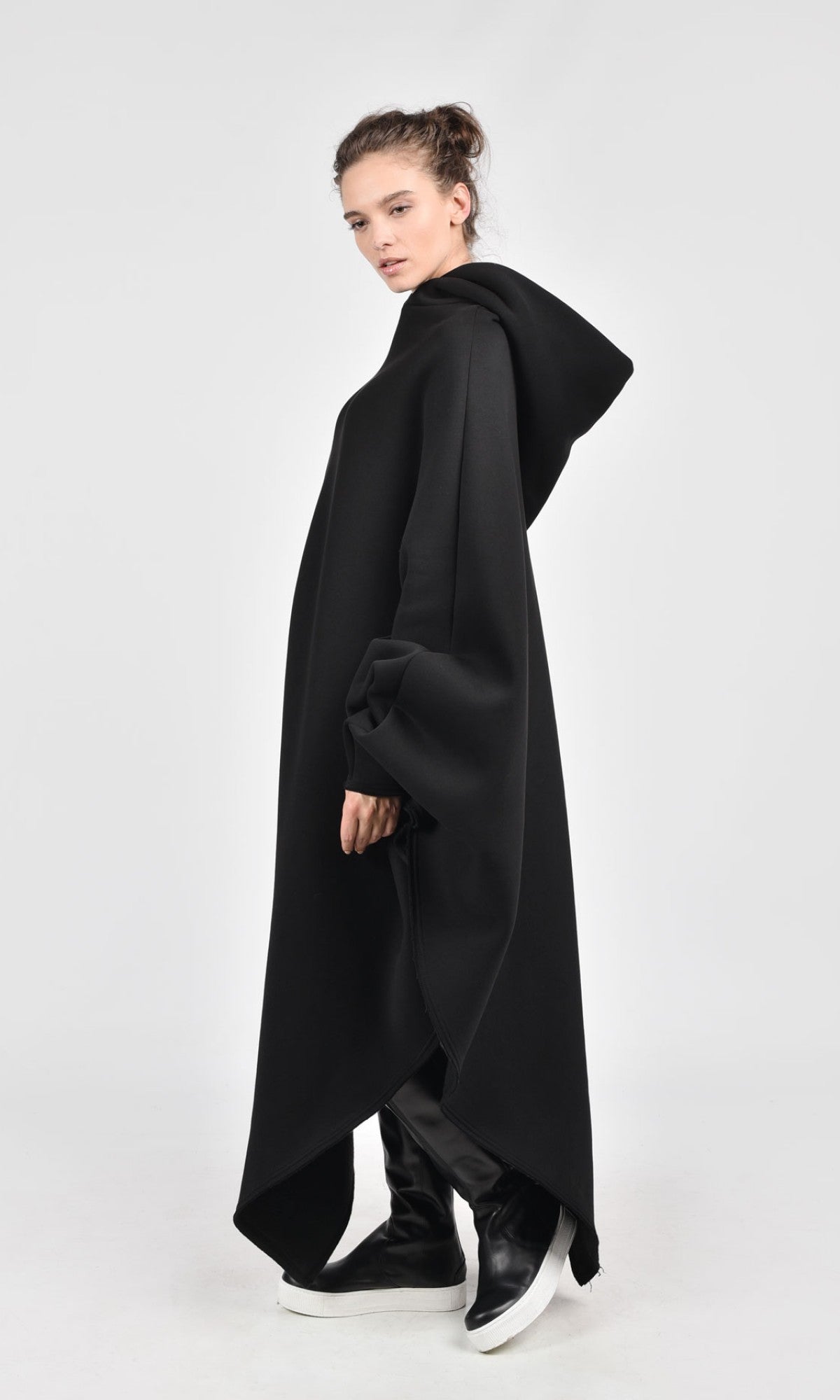 Long Asymmetric Hooded Poncho - AAKASHA