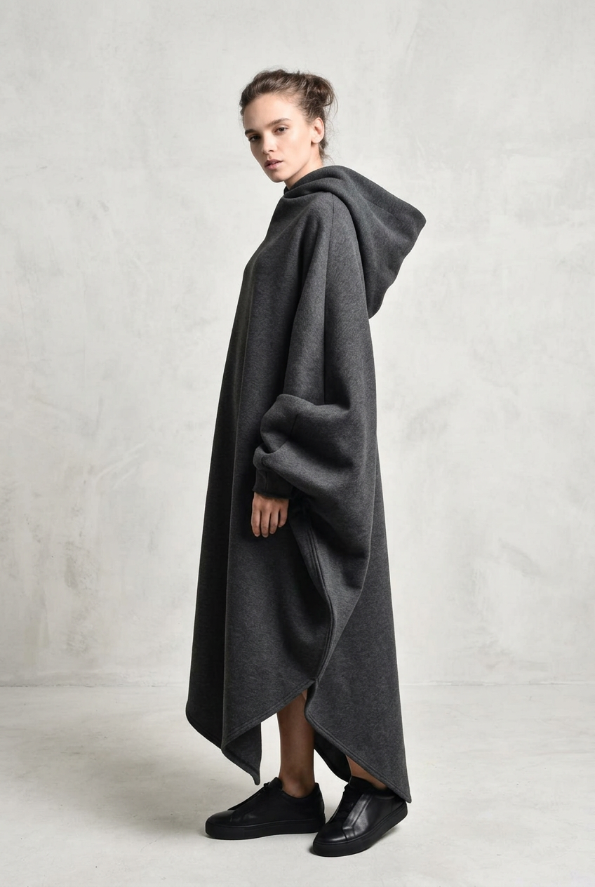 Langer asymmetrischer Kapuzenponcho