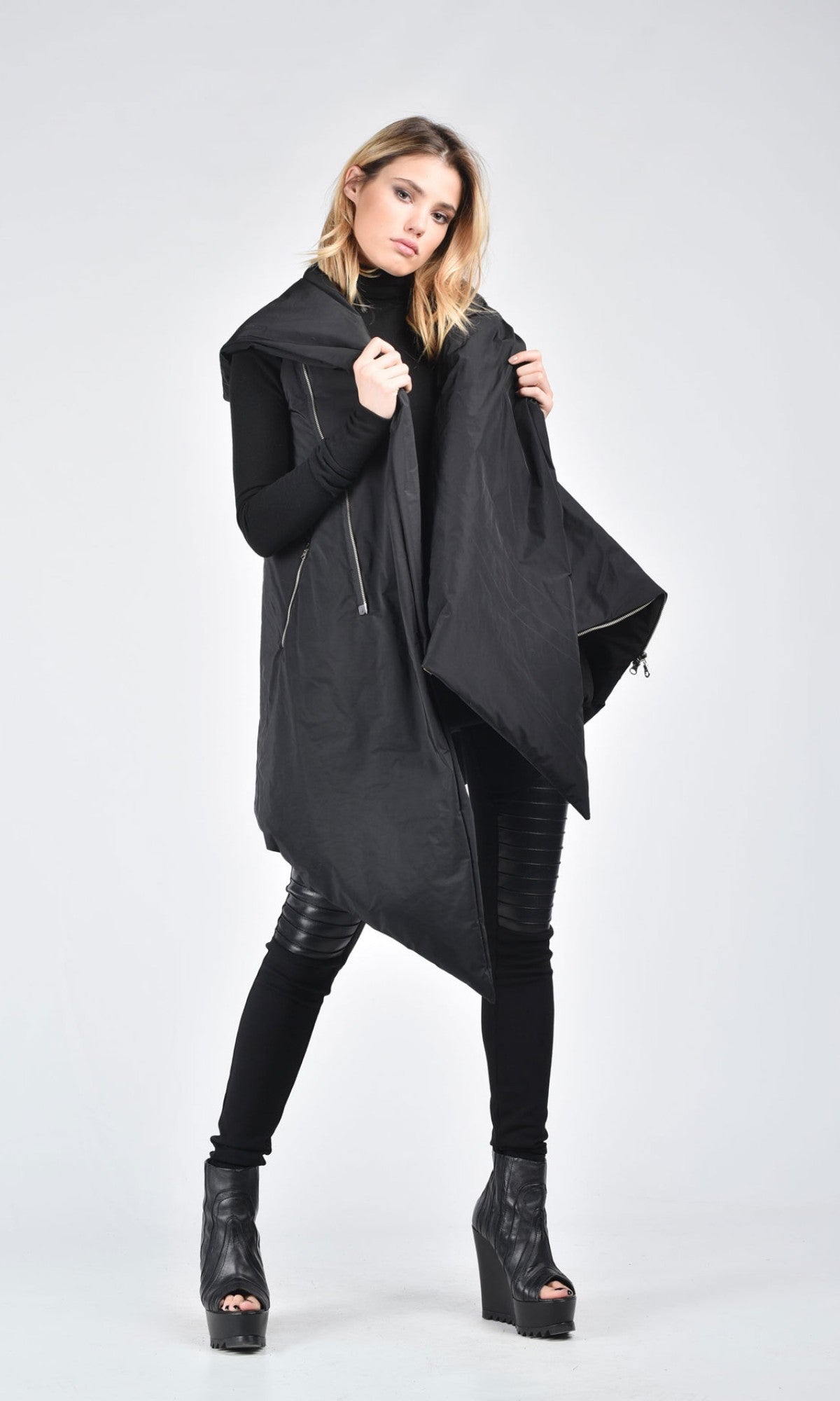 Asymmetric Zippered Quilted Vest - AAKASHA