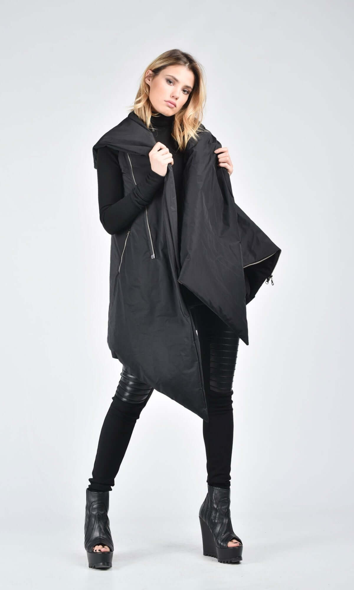 Asymmetric Zippered Quilted Vest - AAKASHA