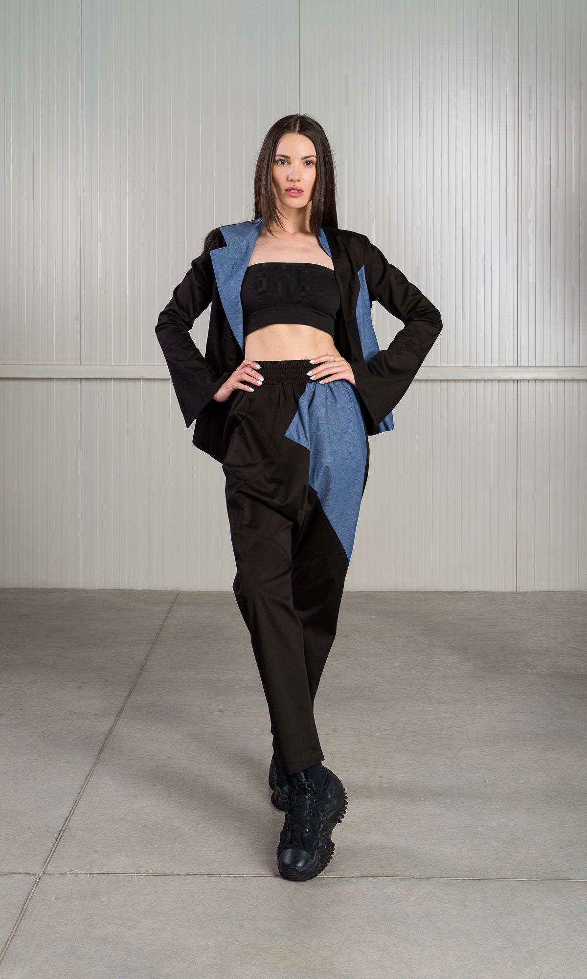 Drop Crotch Pants with Chambray Detail - AAKASHA
