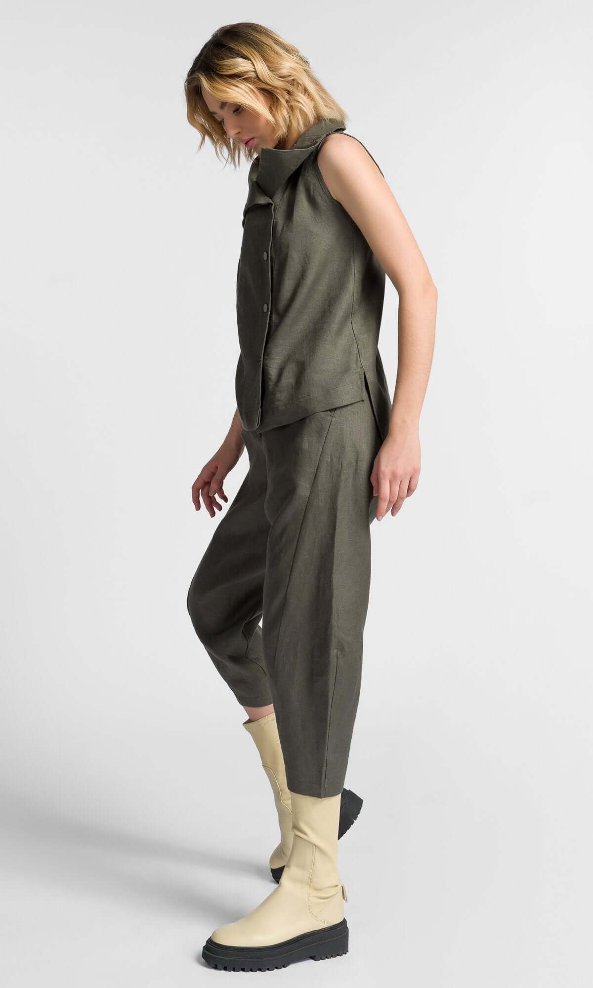 Pantalon en lin à jambes incurvées
