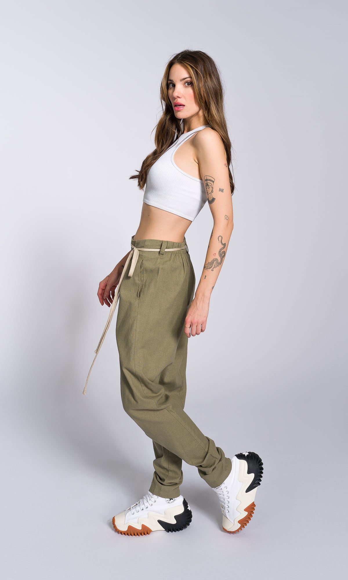 Linen Drop Crotch Pants with Front Pleats - AAKASHA