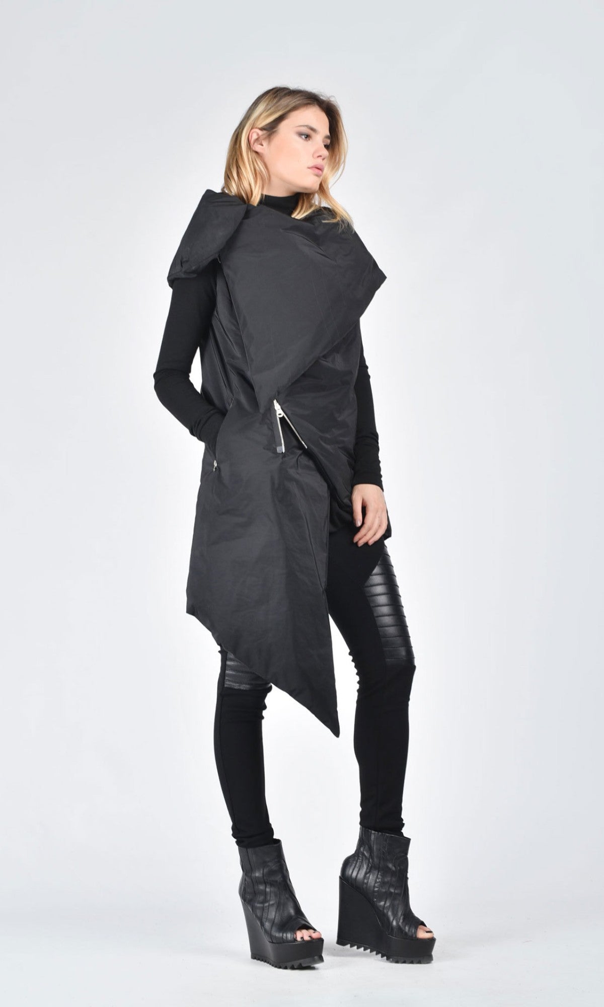 Asymmetric Zippered Quilted Vest - AAKASHA