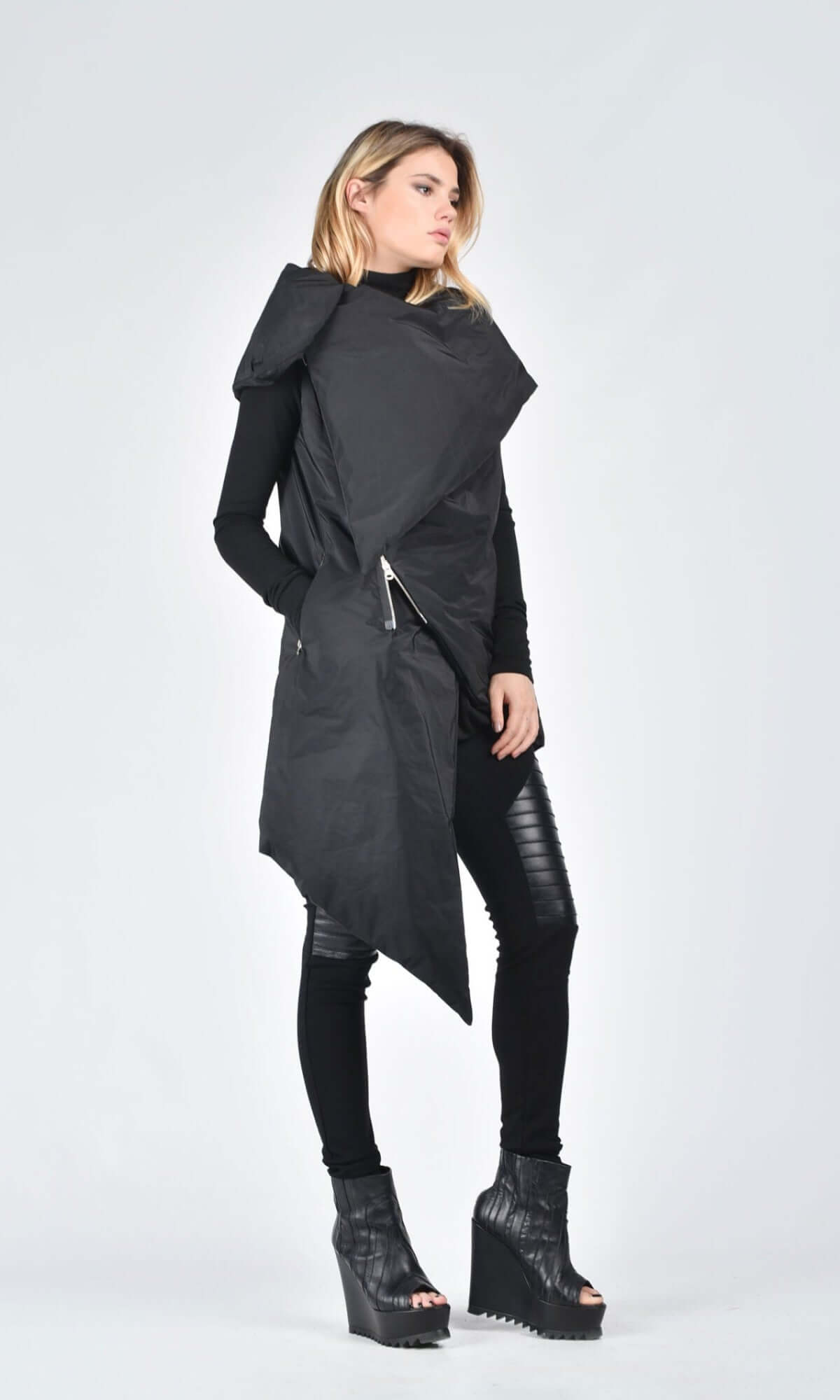 Asymmetric Zippered Quilted Vest - AAKASHA