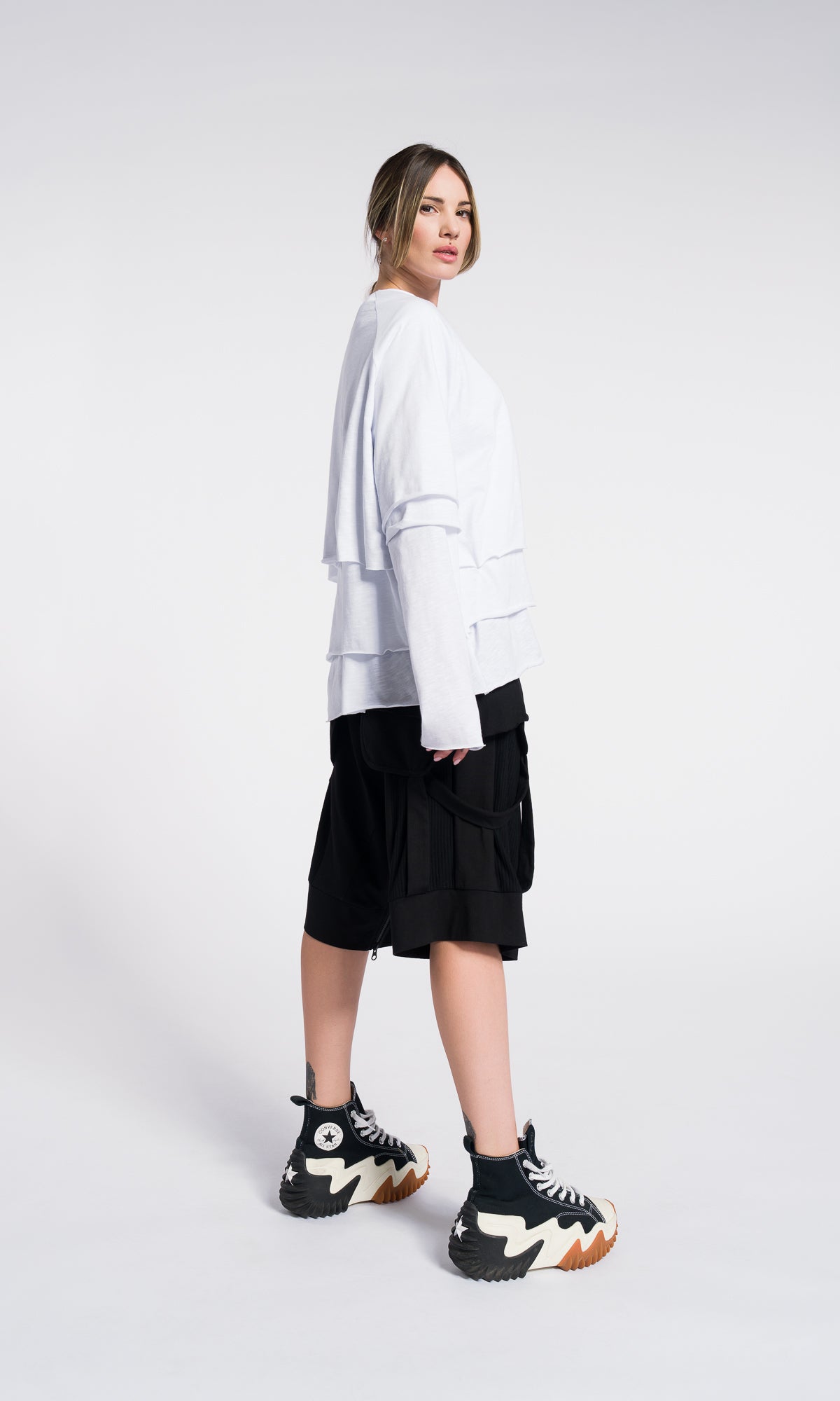 Set of 3 cotton blouses , cropped short sleeves , regular short sleeves and long raglan sleeves top