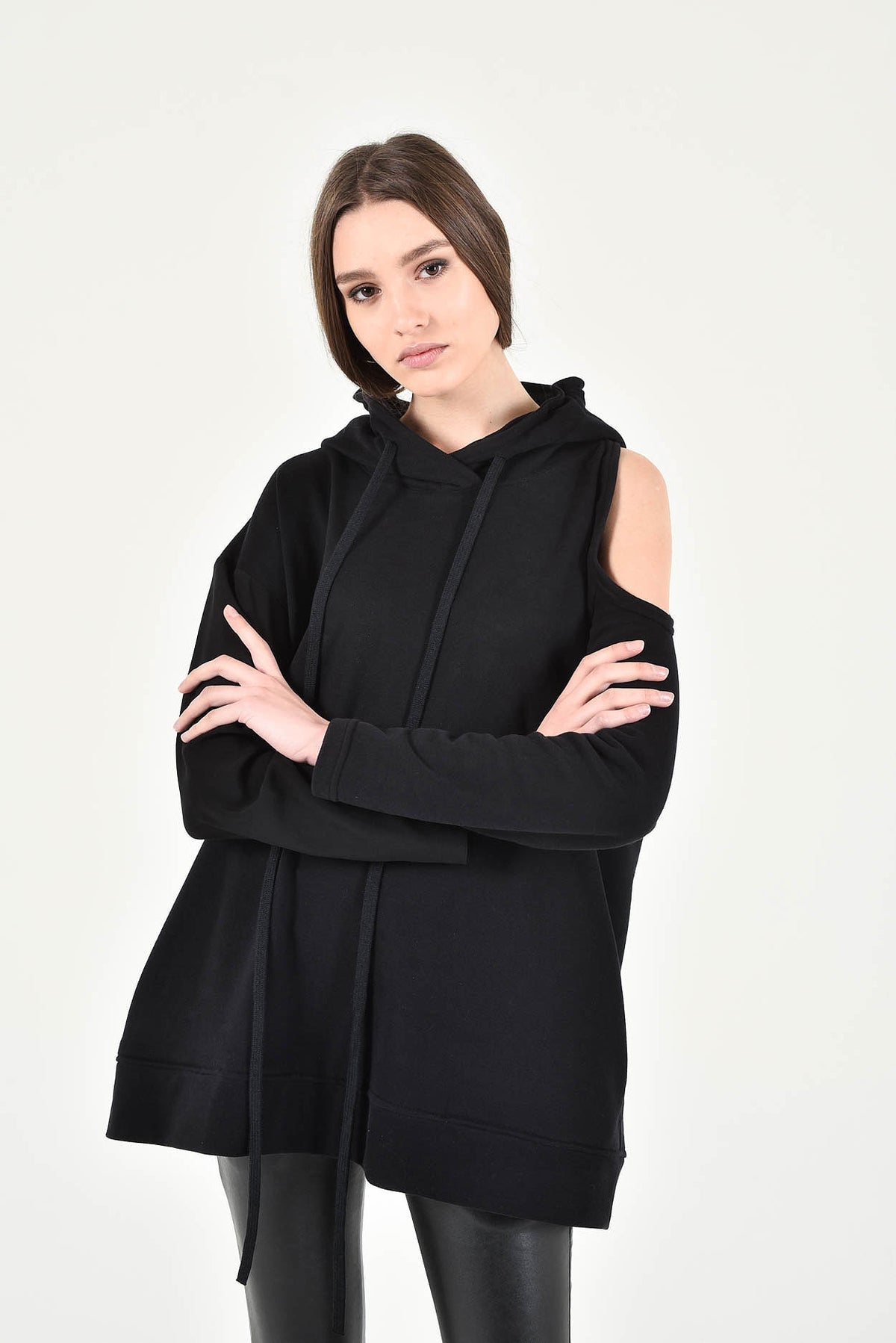 Extravagant Open Shoulder Hooded Sweatshirt