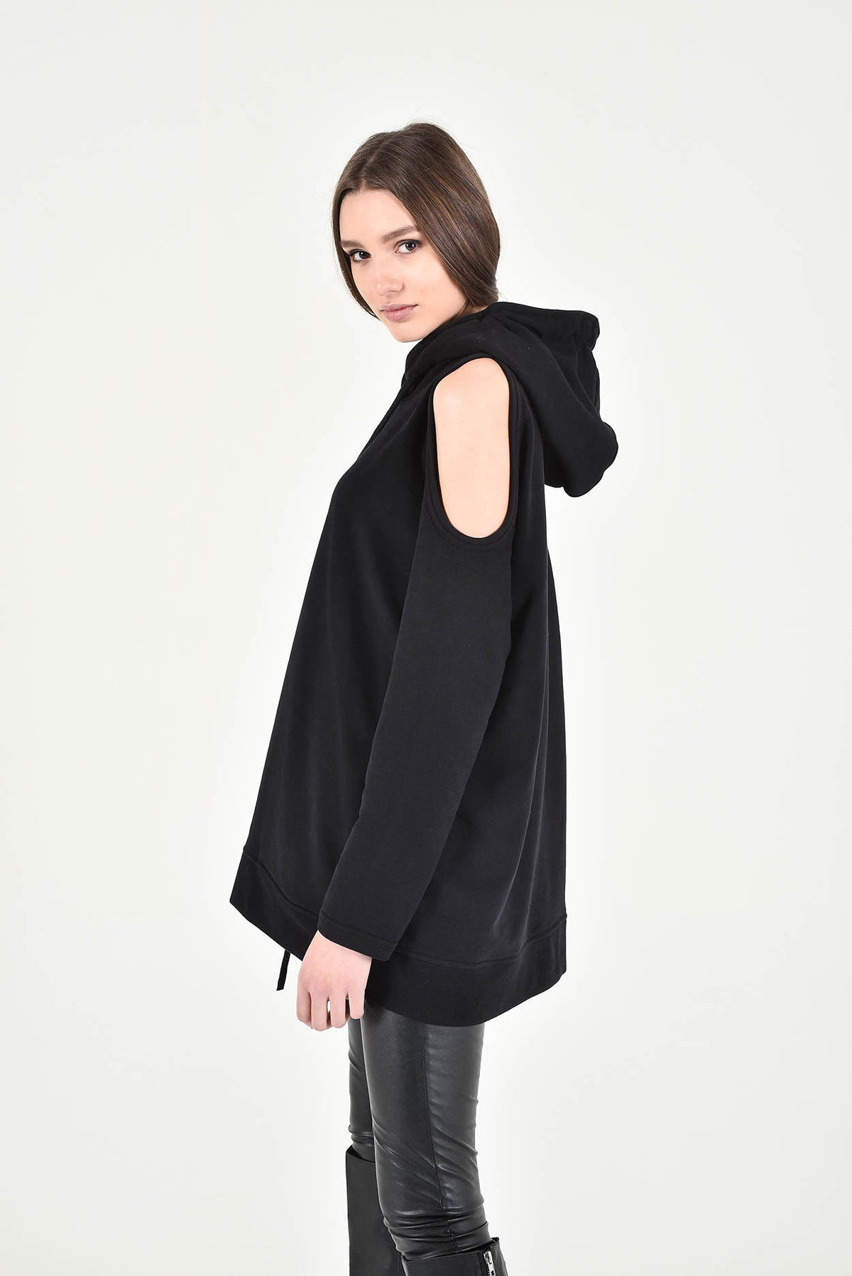Extravagant Open Shoulder Hooded Sweatshirt