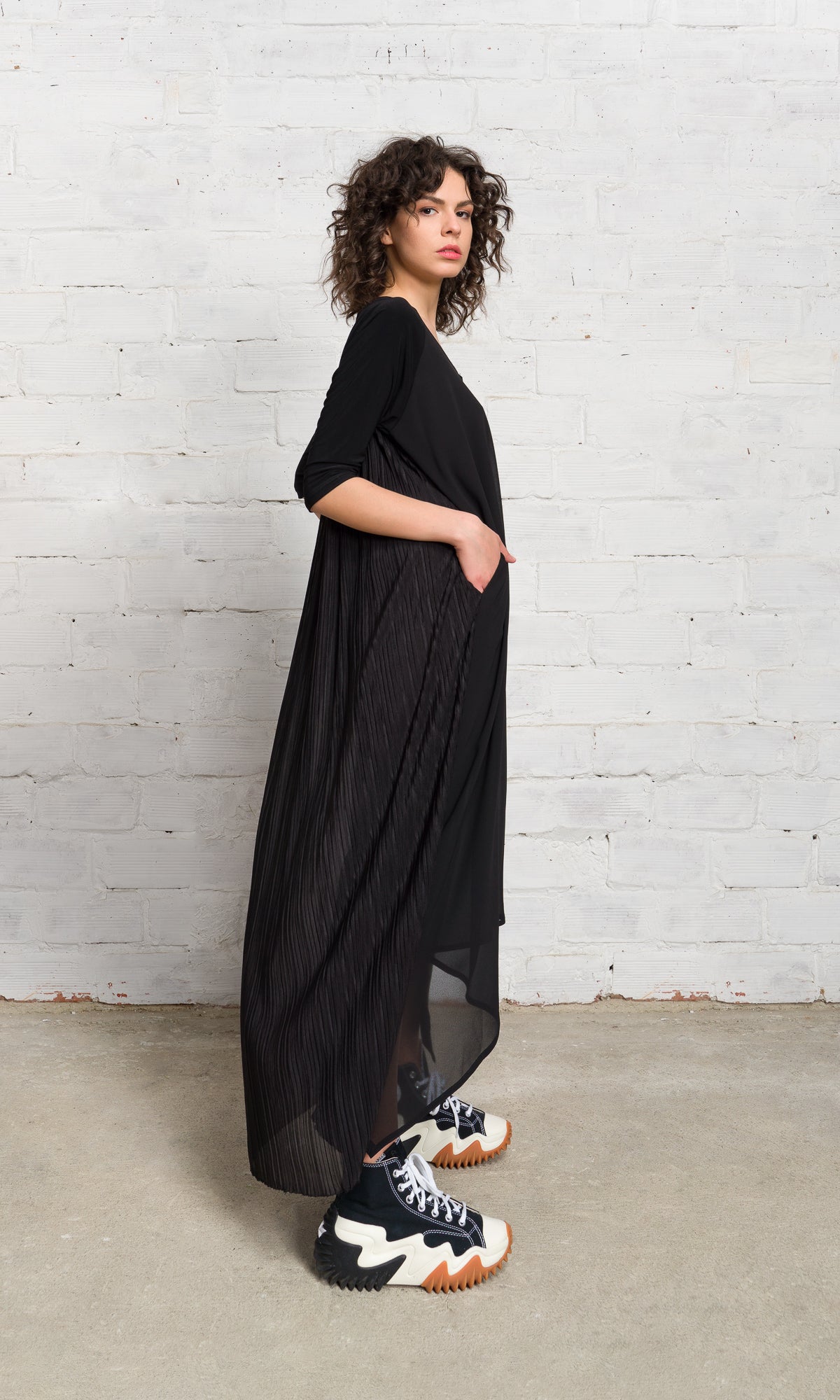Layered Midi Dress with Pleated Back