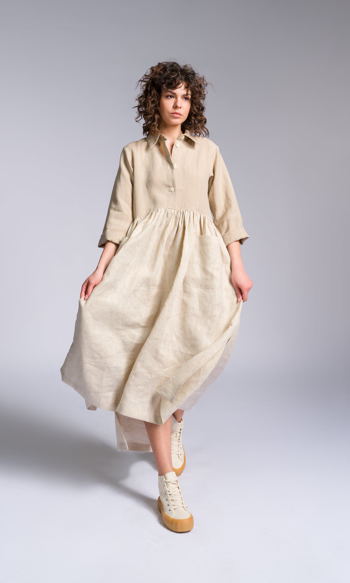 Linen Baby Doll Shirt Dress - AAKASHA