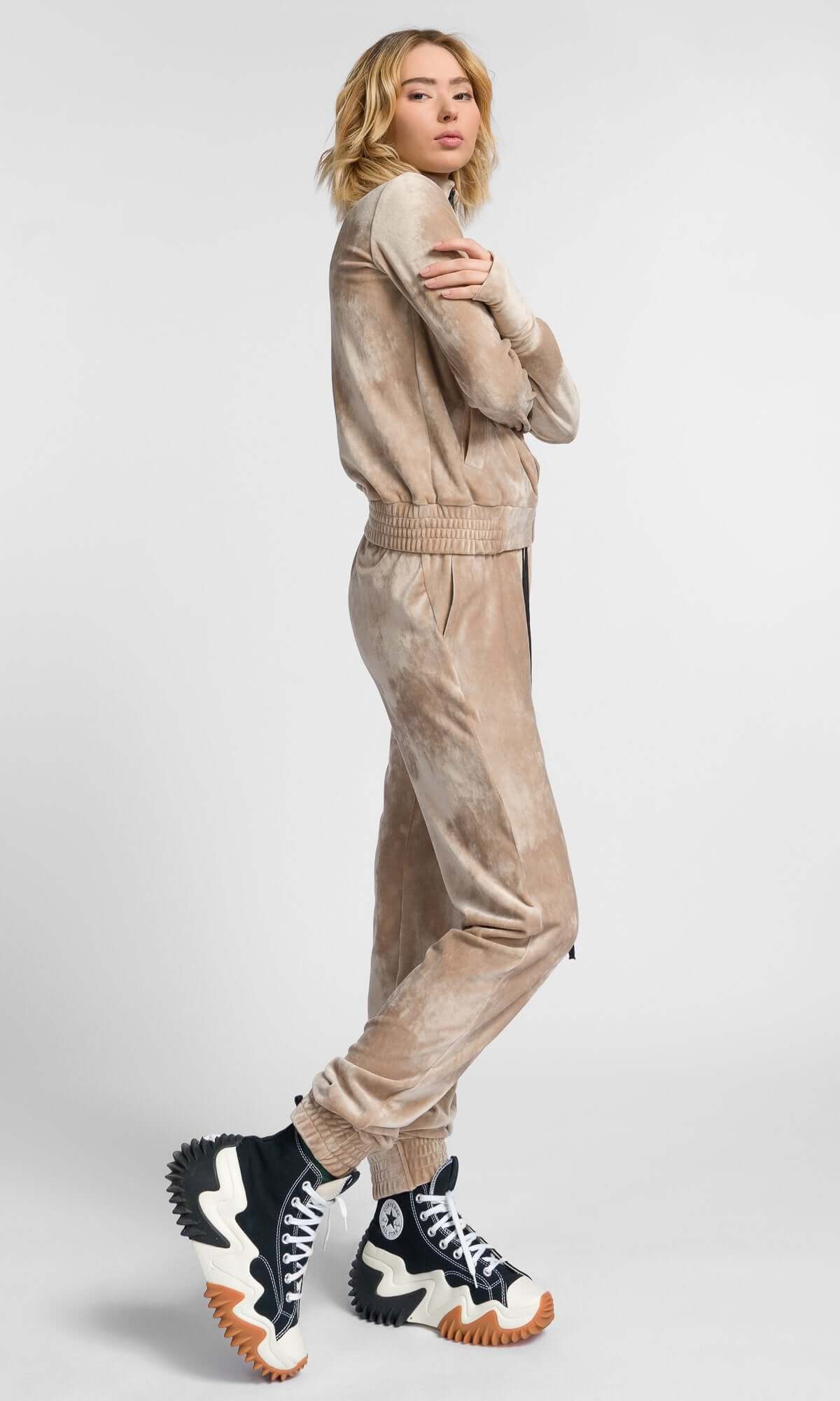 Sweat-shirt court en velours zippé