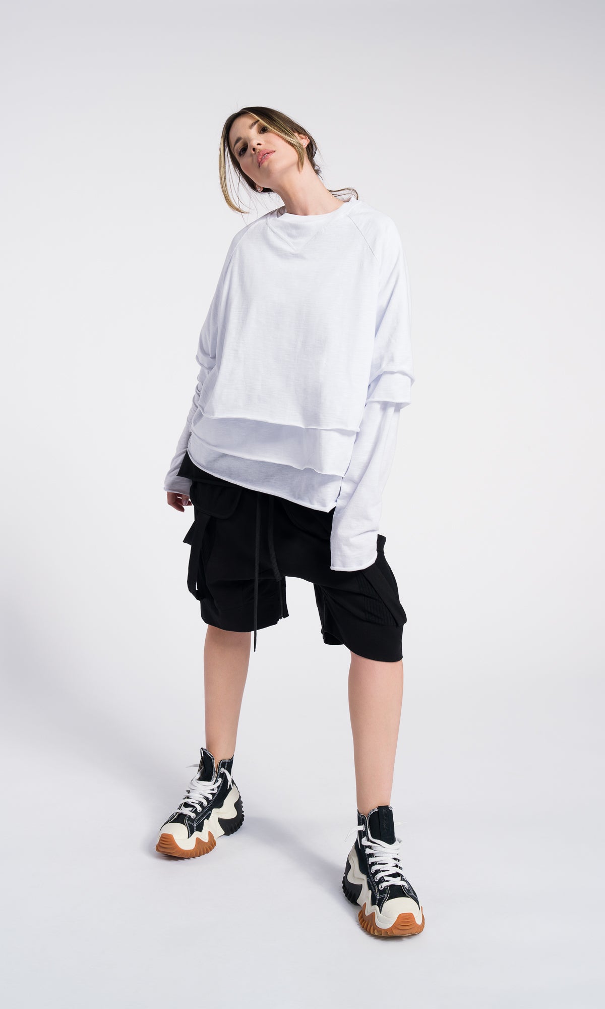 Set of 3 cotton blouses , cropped short sleeves , regular short sleeves and long raglan sleeves top