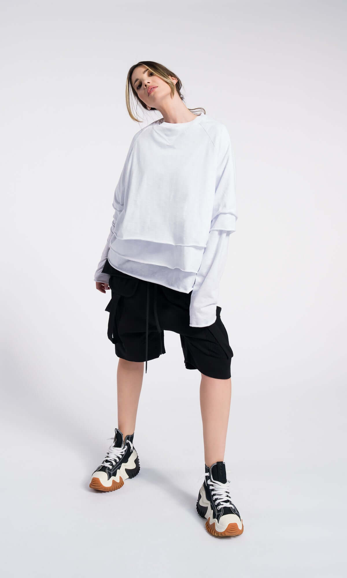 Ensemble de 3 blouses en coton, à manches courtes raccourcies, manches courtes classiques et manches raglan longues
