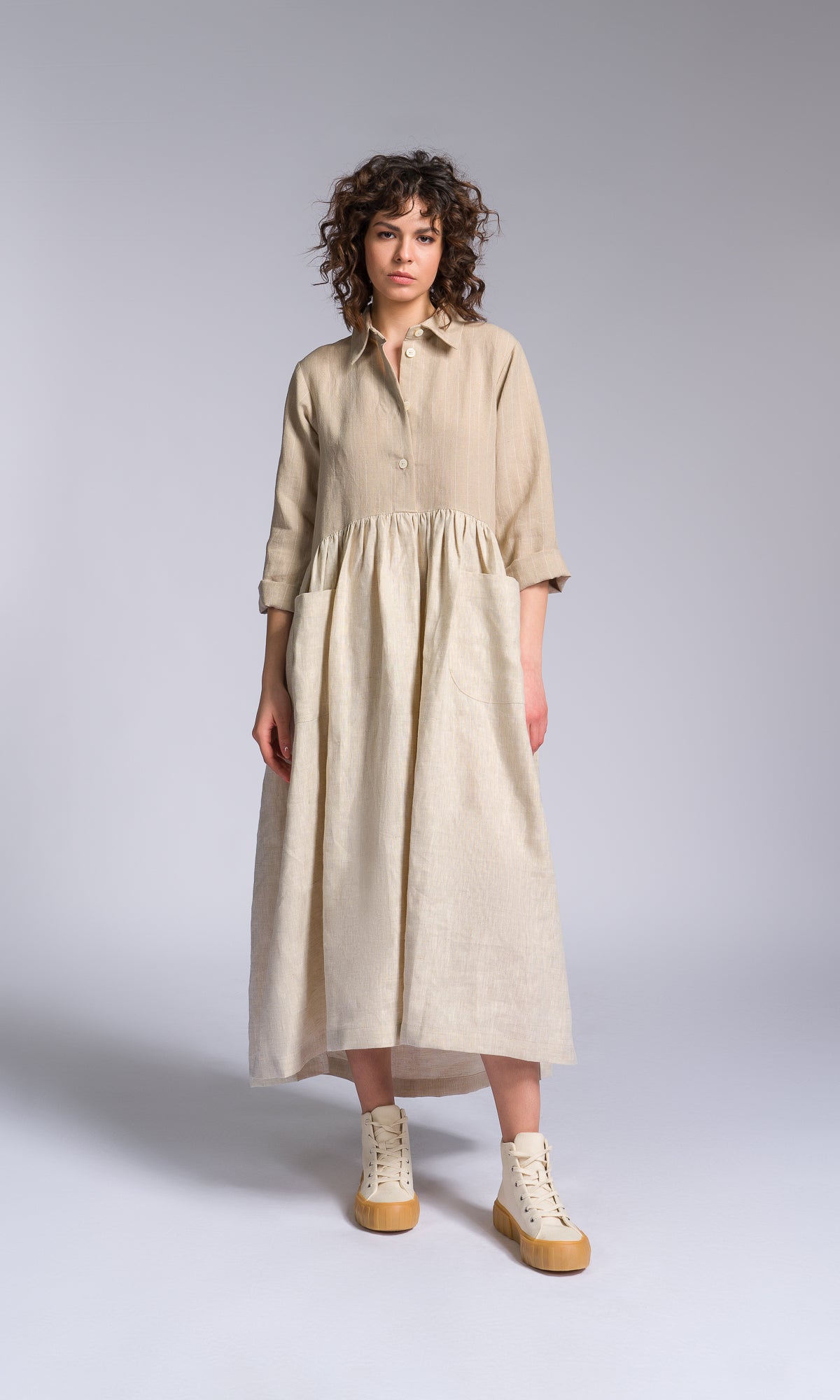 Linen Baby Doll Shirt Dress - AAKASHA