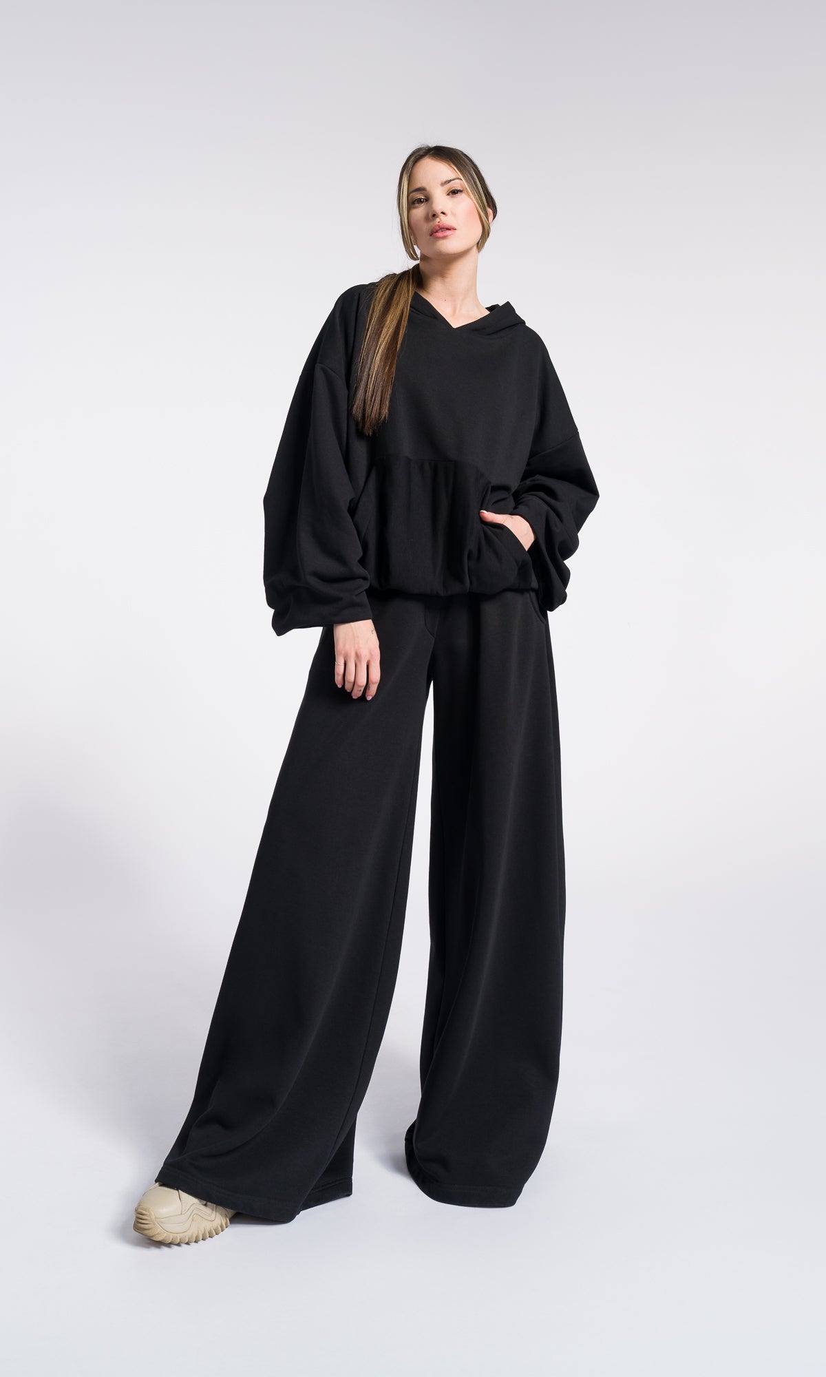 Black Hoodie Fall Hooded Sweatshirt Warm Cotton Overall with Kangaroo pocket