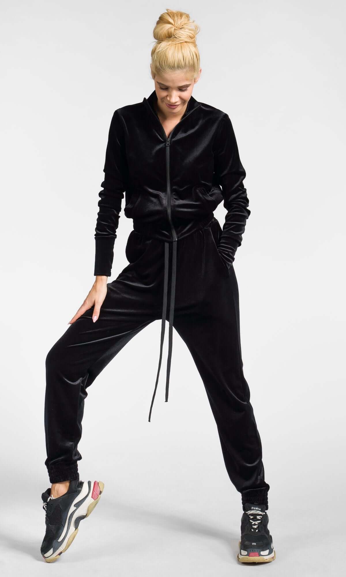 Sweat-shirt court en velours zippé