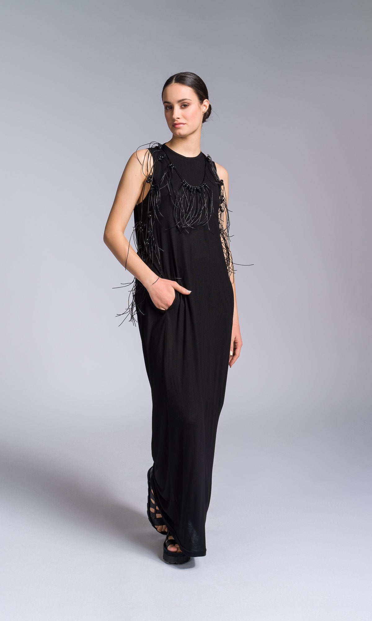 Black Leather Macrame Necklace - AAKASHA