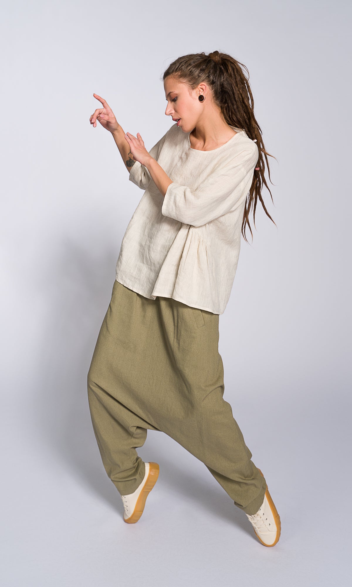 Linen Blouse with Front Gathering - AAKASHA