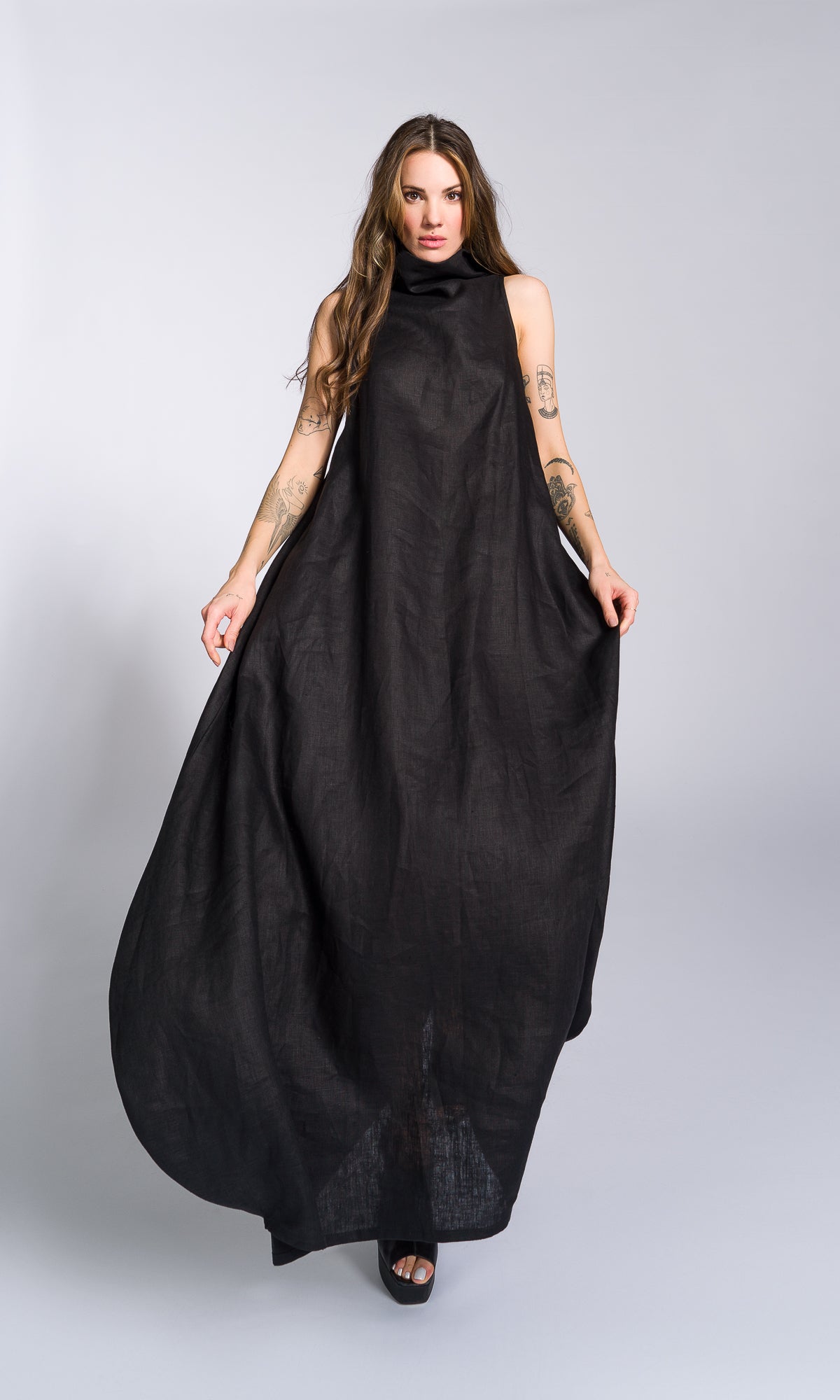 Linen High Neck Cocoon Dress - AAKASHA
