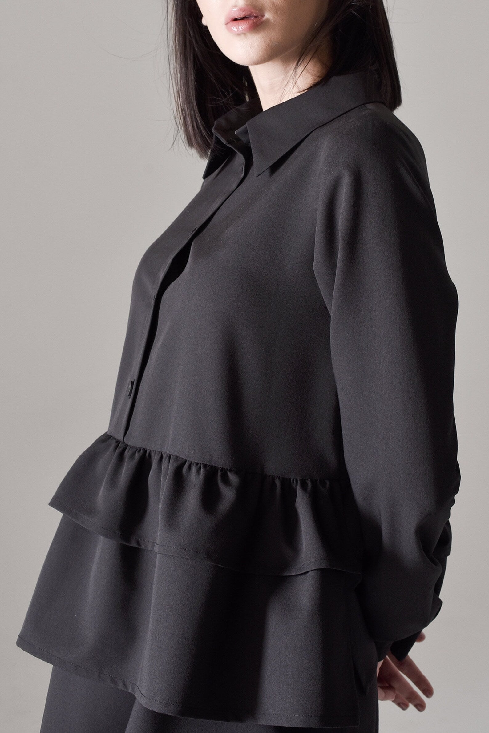 Long sleeve frill hem shirt dress