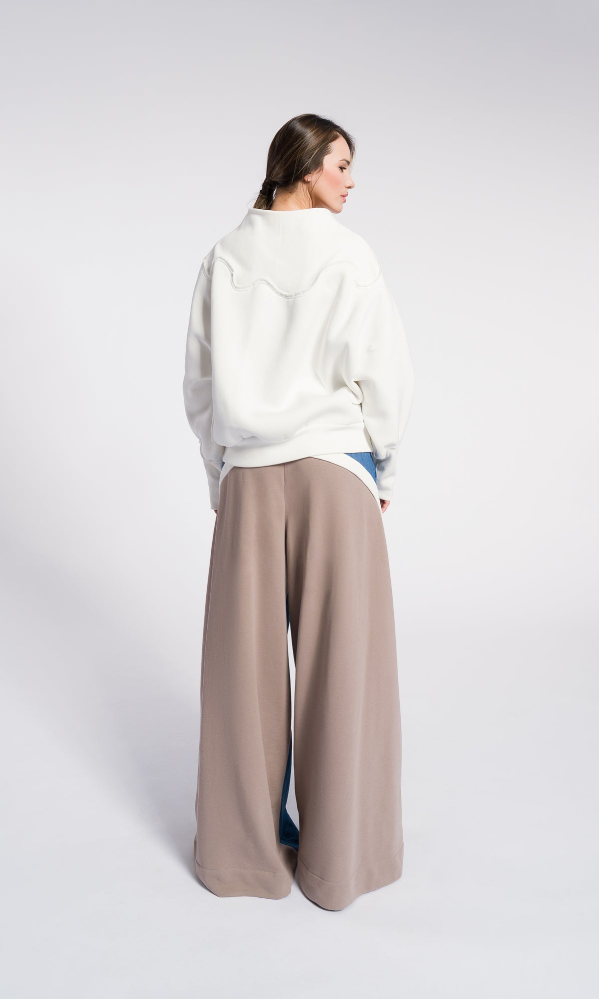 Oversized Sweatshirt Women – Minimalist Cotton Blend Top, Long Sleeve Off White Loose Pullover, Modern Asymmetrical Neckline