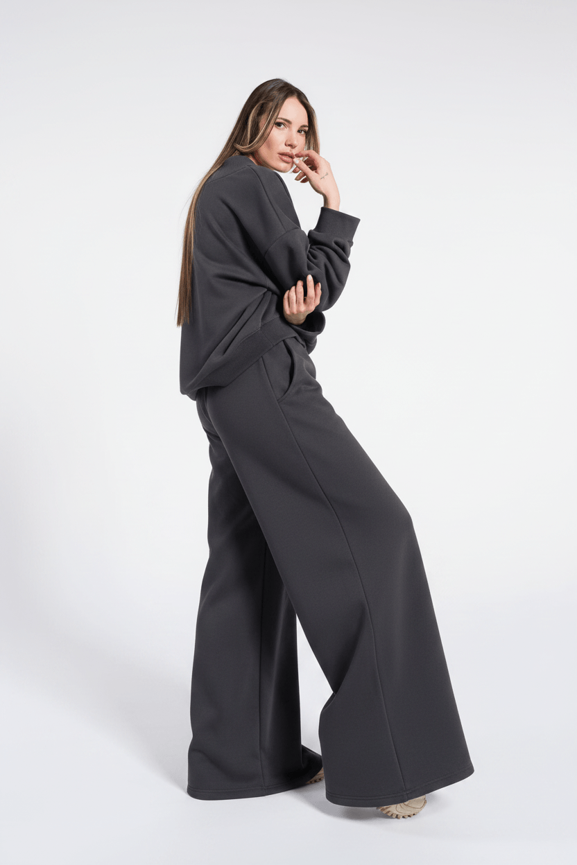 Ensemble décontracté en coton avec crop top à col V et pantalon à jambes larges