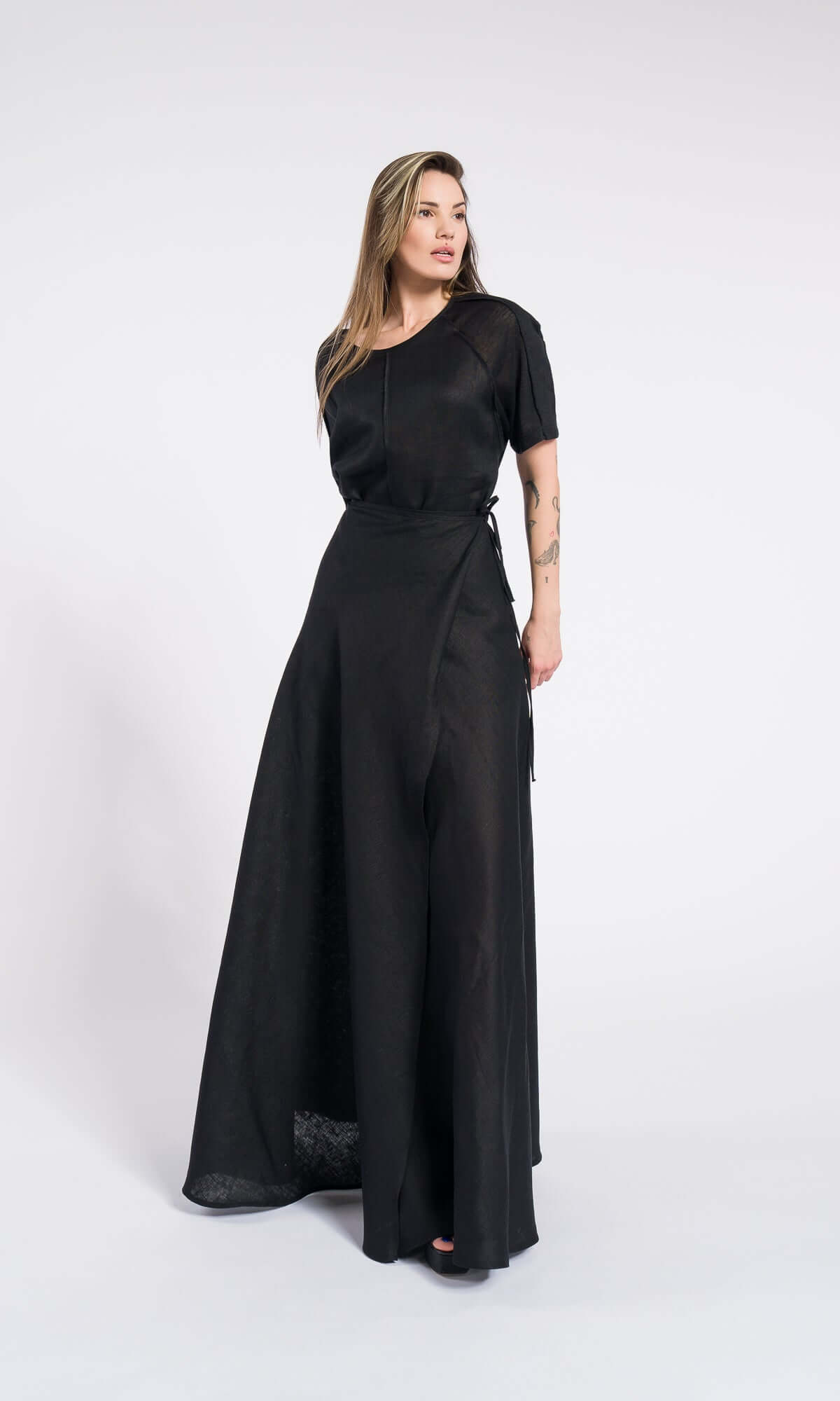 Gonna maxi in lino, gonna a portafoglio plus size, gonna estiva in lino