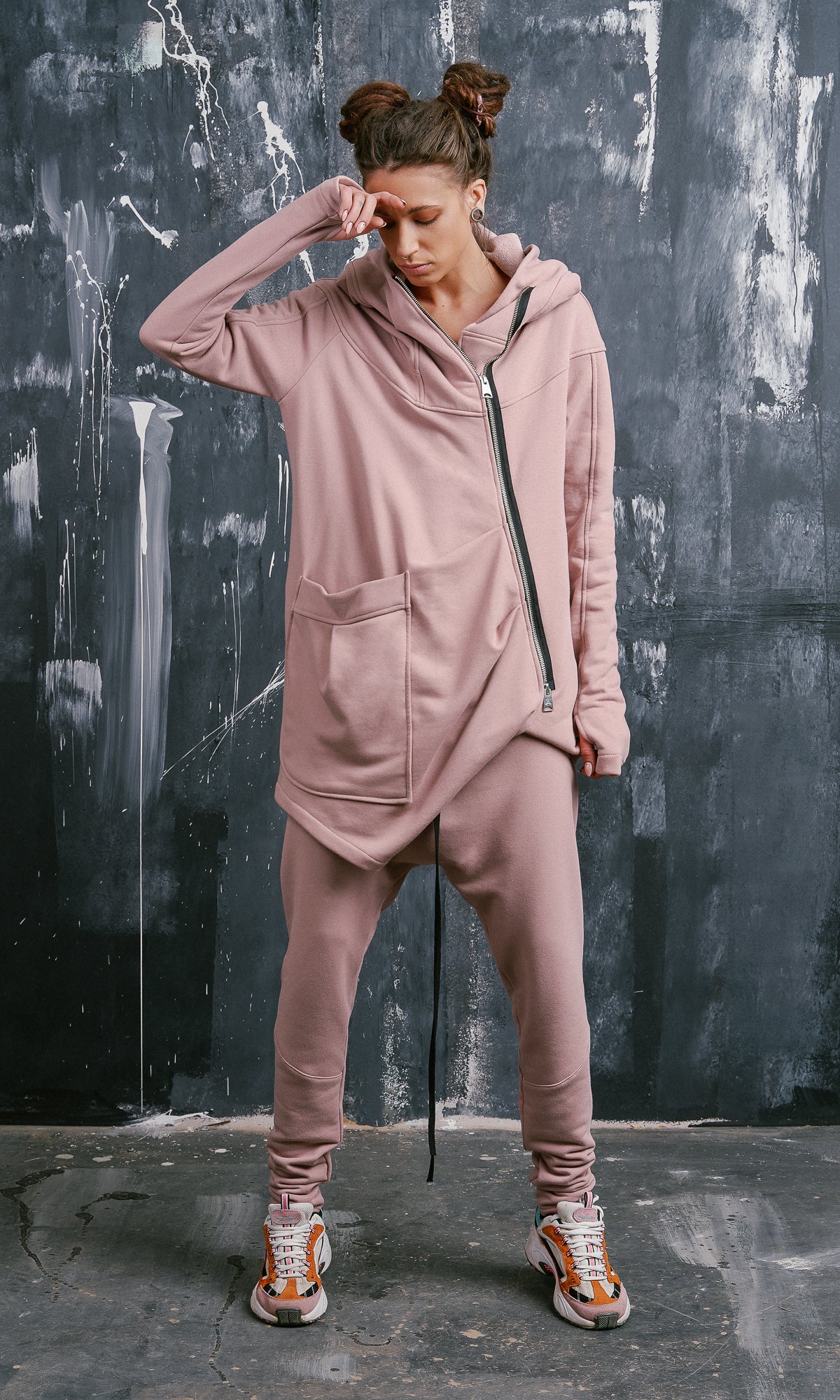 French Terry Hoodie with Asymmetric Closure - AAKASHA