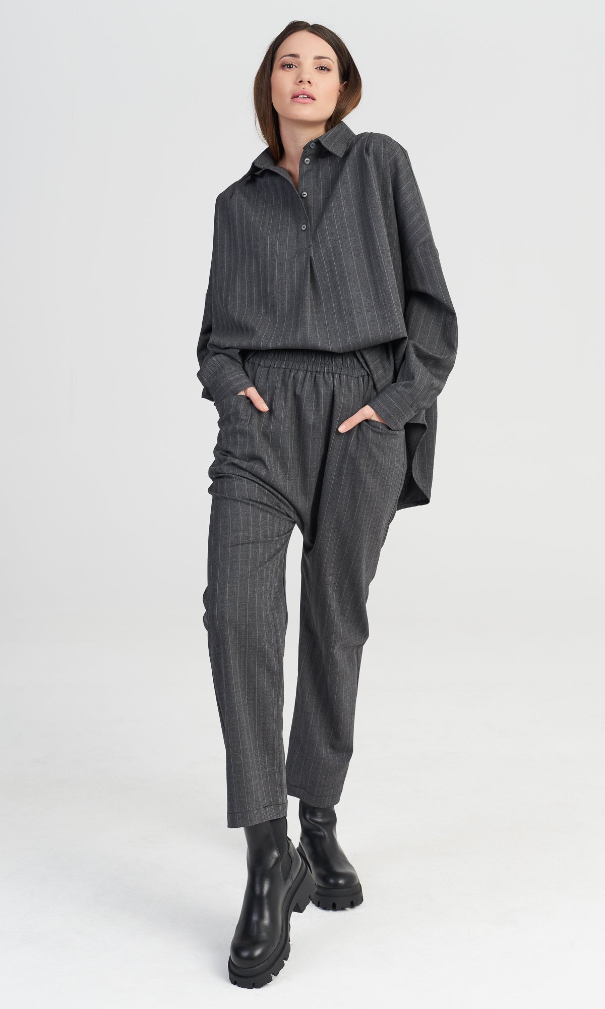 Grey Chalk Stripe Pants