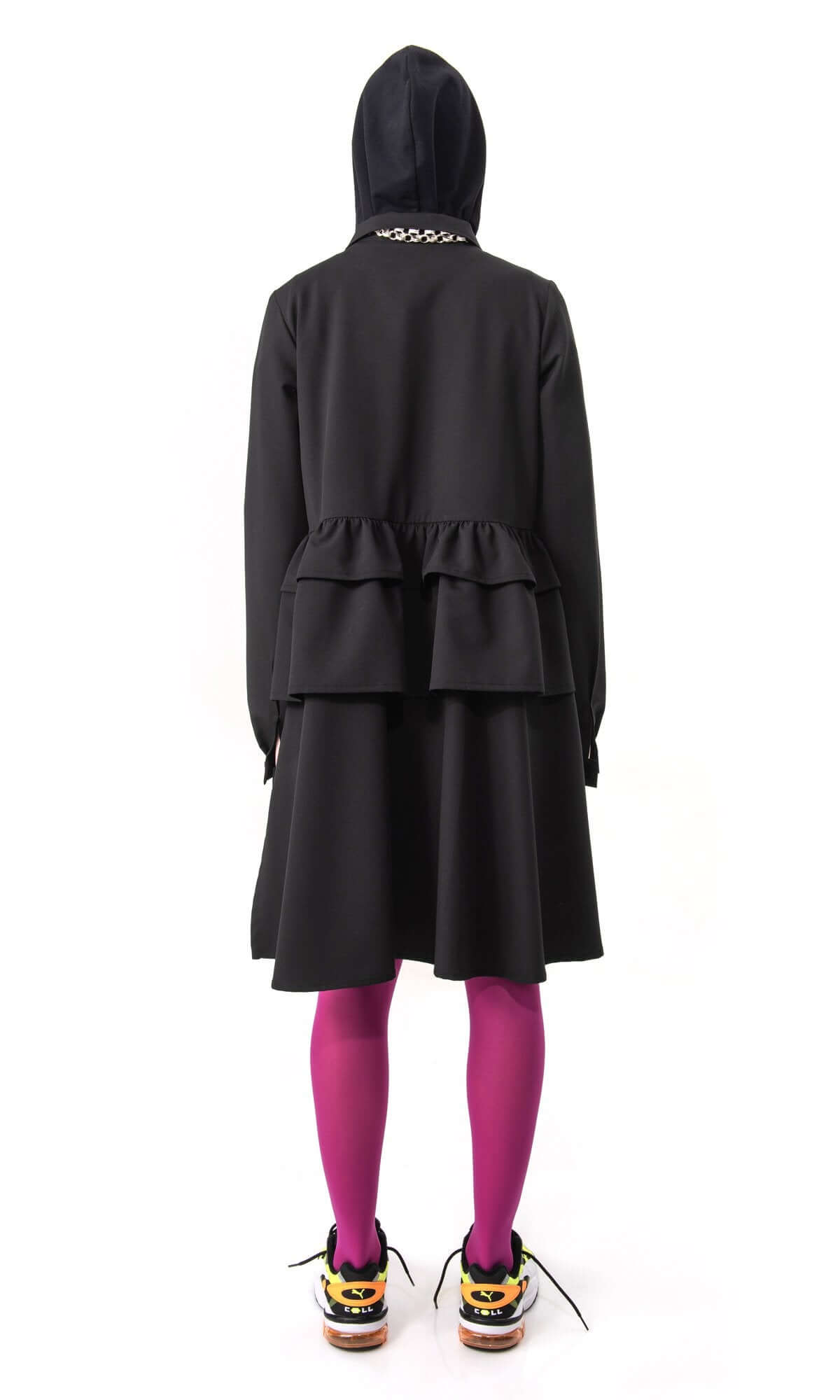 Robe-chemise à manches longues et ourlet volanté