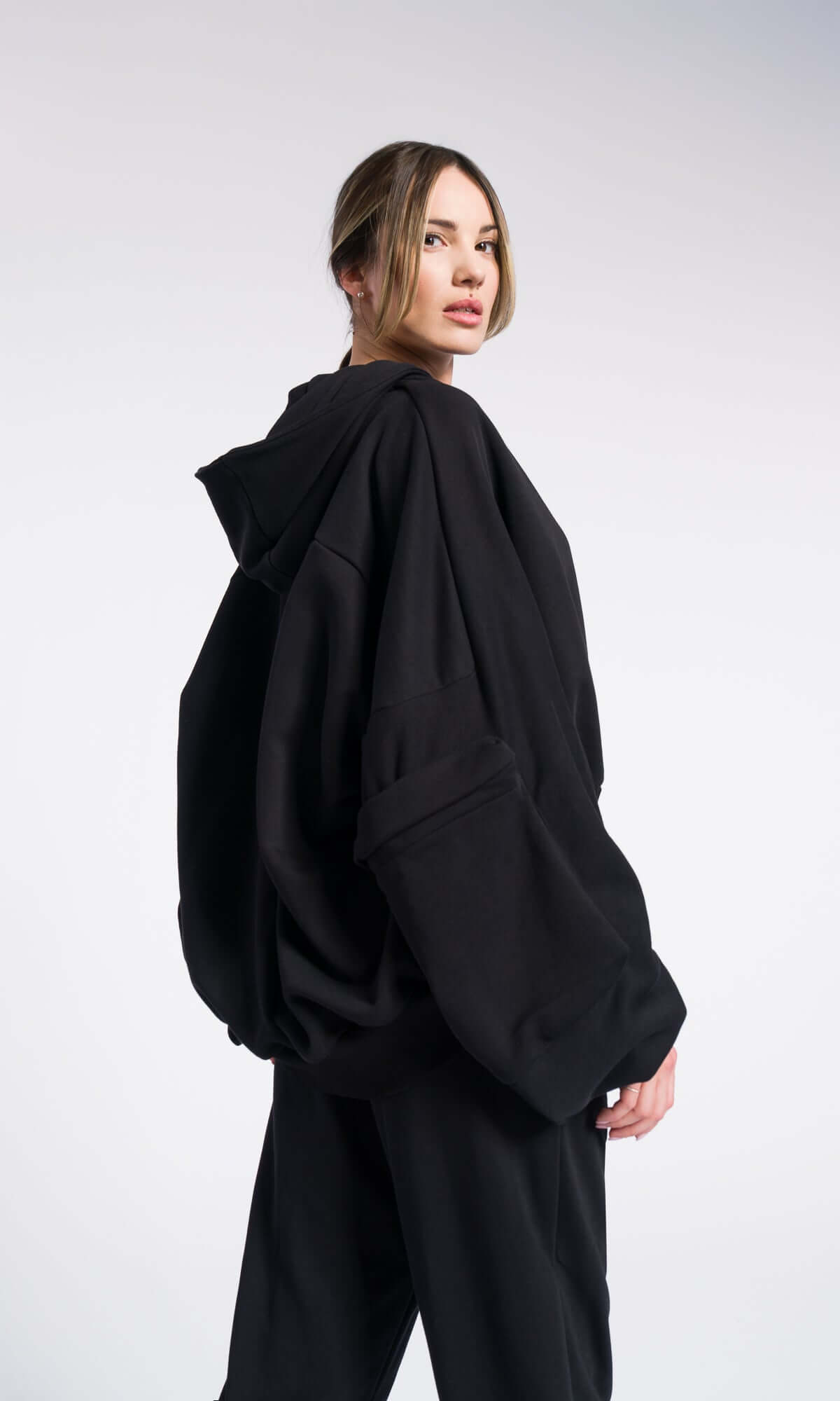 Sweat-shirt long zippé à capuche en polaire / Hoodie long avec passe-pouces / Hoodie alternatif doublé extra-long