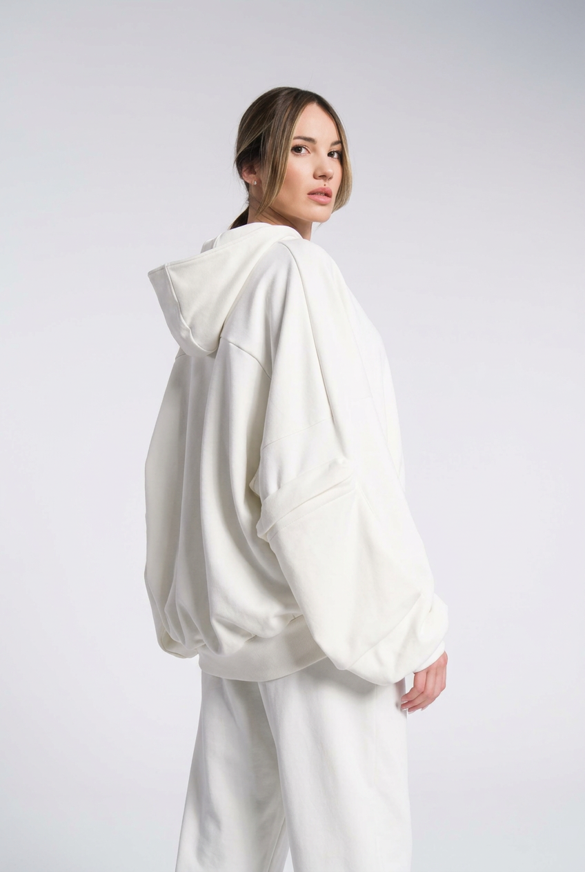 Sweat-shirt zippé à capuche et poignets, manches Dir décontractées, hoodie extra-large au style alternatif