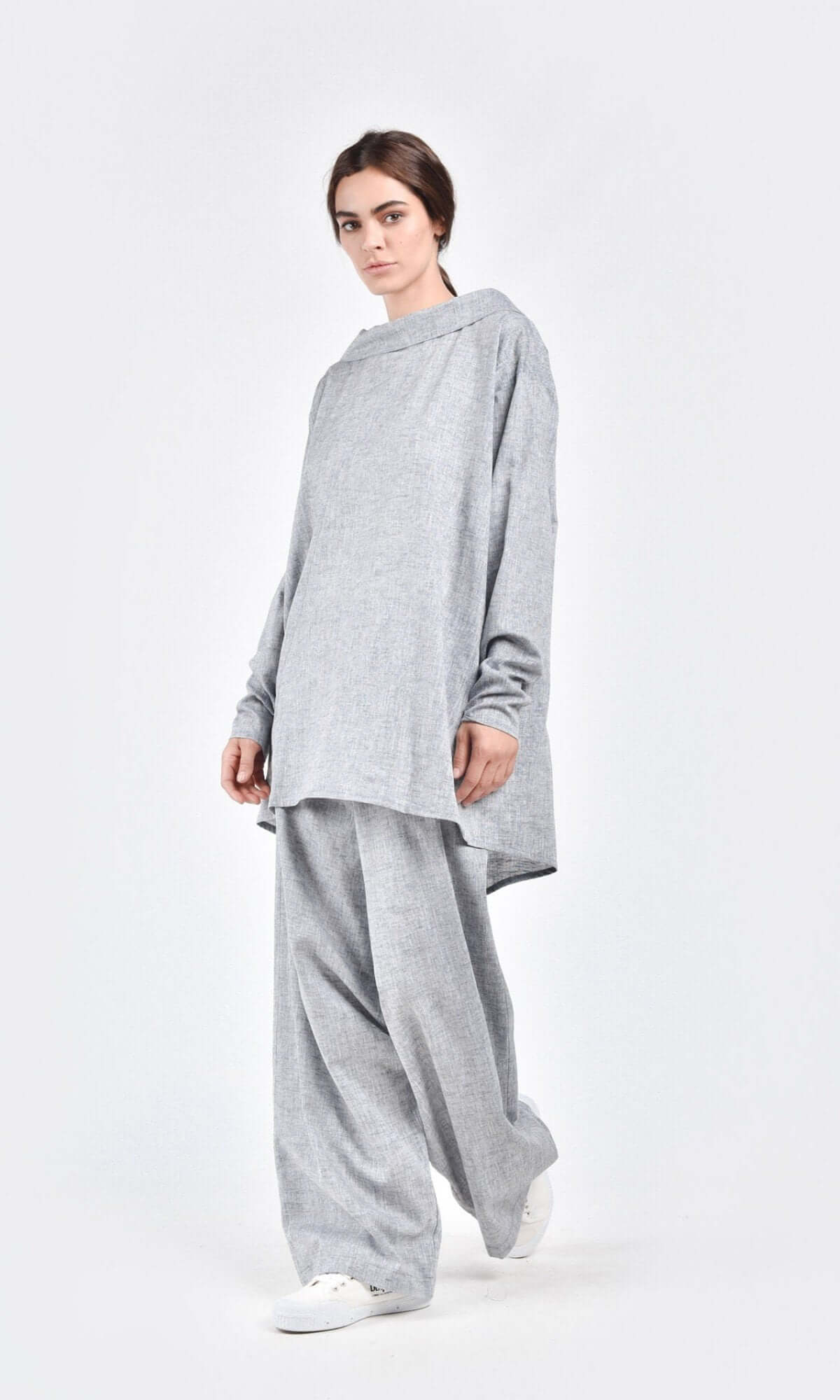 Two-piece Set of Asymmetric Linen Shirt and Pants