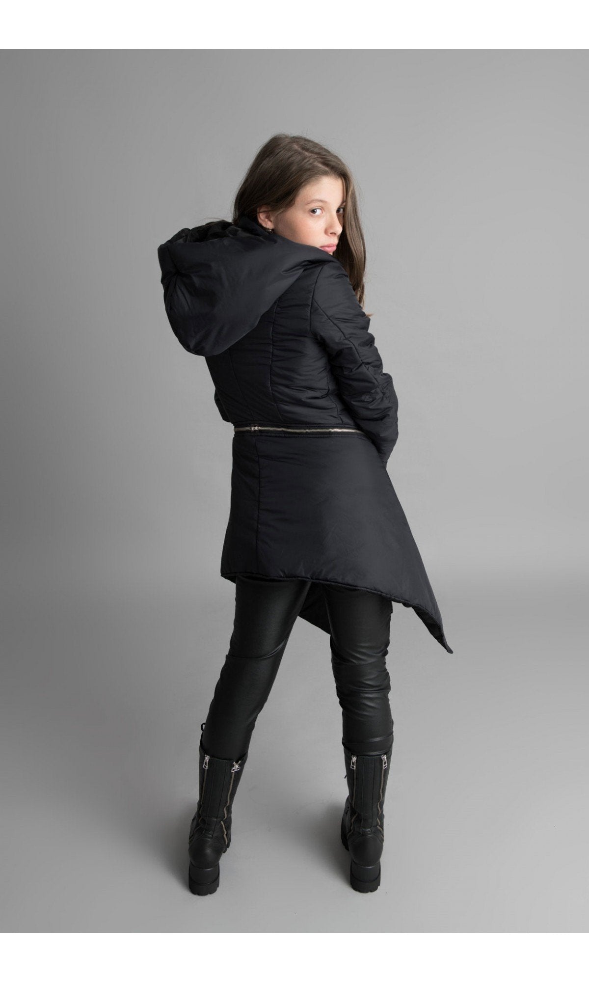 Detachable Fitted Quilted Jacket with Hood - AAKASHA