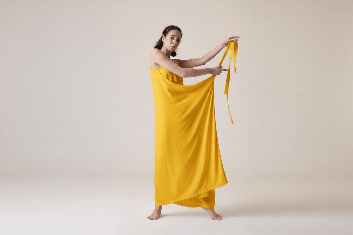 Mustard yellow draped dress