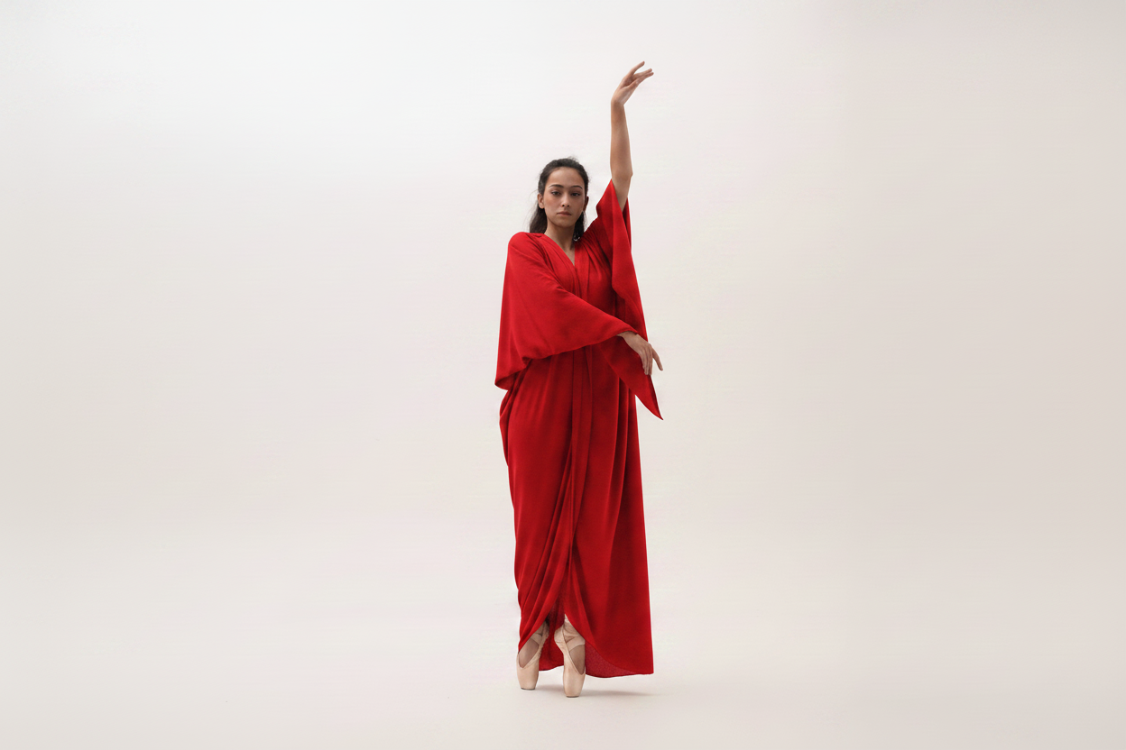 Pure bright red draped dress