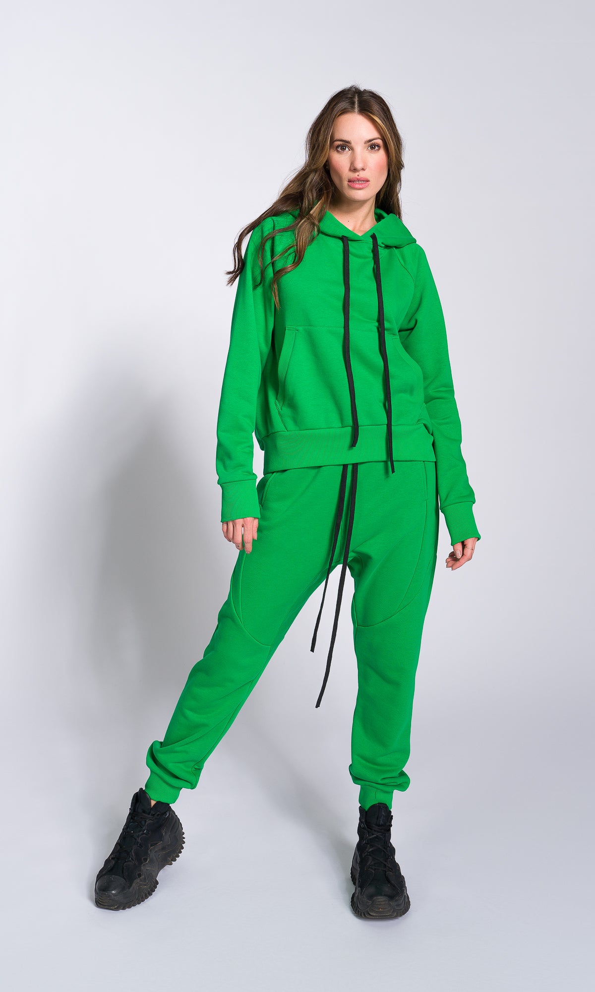 Two-piece Set of Drop Crotch Jogger Pants and Hooded Sweatshirt - AAKASHA