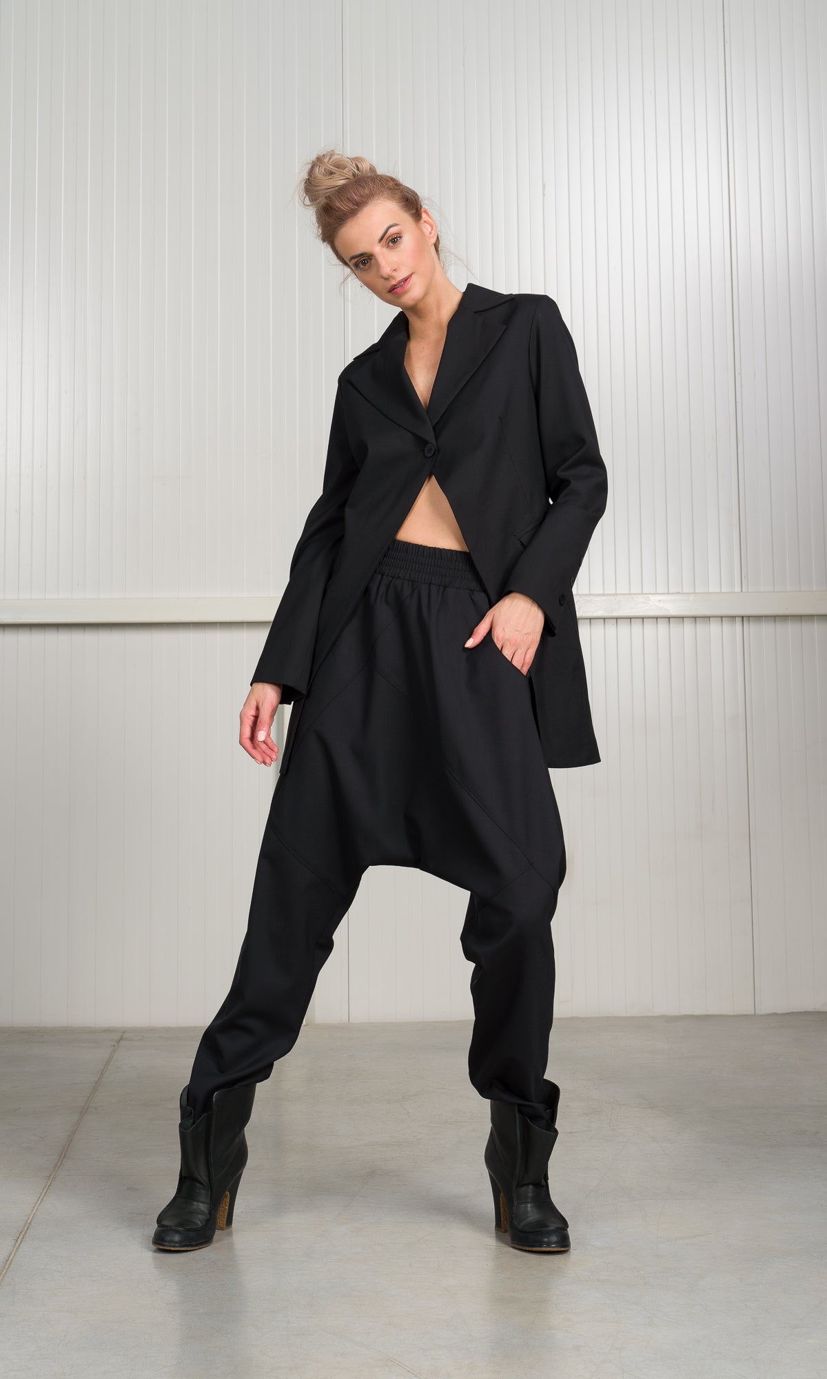 Two-piece Set of Drop Crotch Wool Pants - AAKASHA