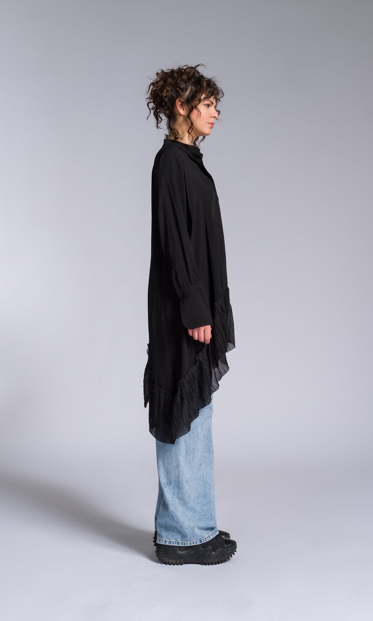 Pleated Hem Asymmetric Shirt - AAKASHA