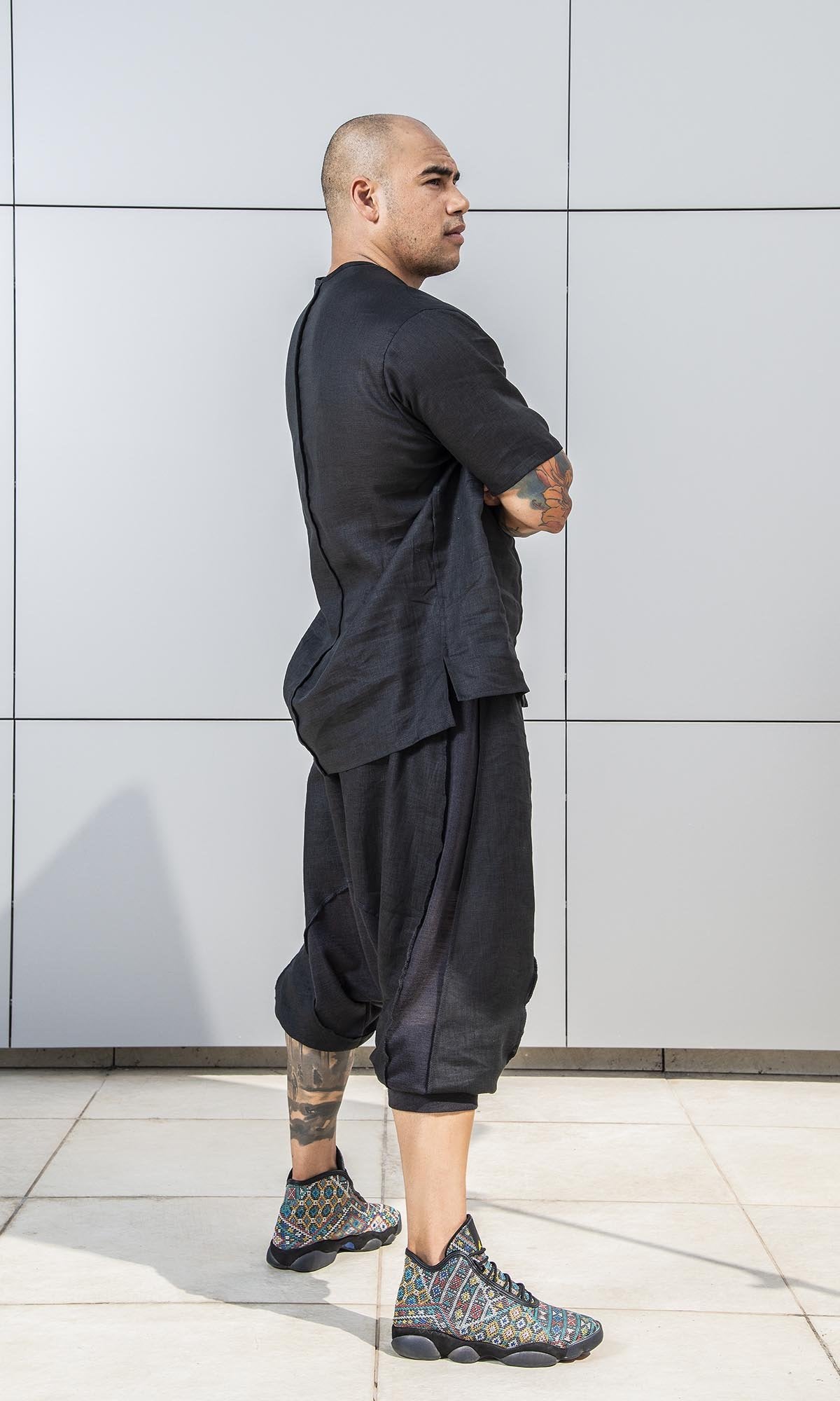 Drop Crotch Linen Knit Harem Pants