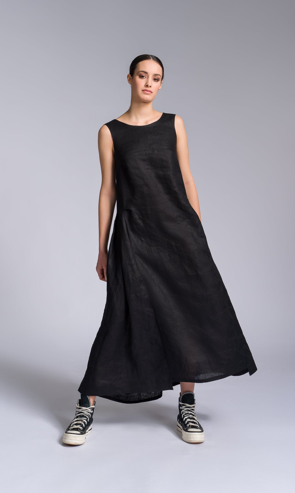 Linen A-line Dress with Back Drape - AAKASHA