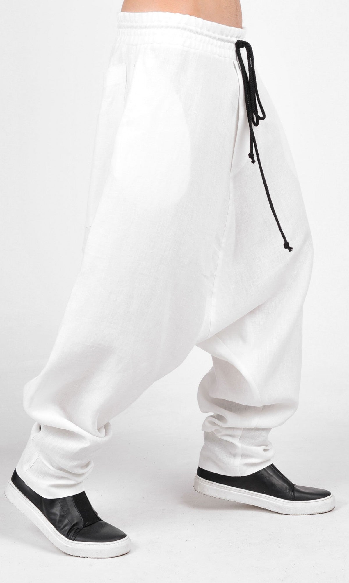 Drop Crotch Linen Harem Pants - AAKASHA