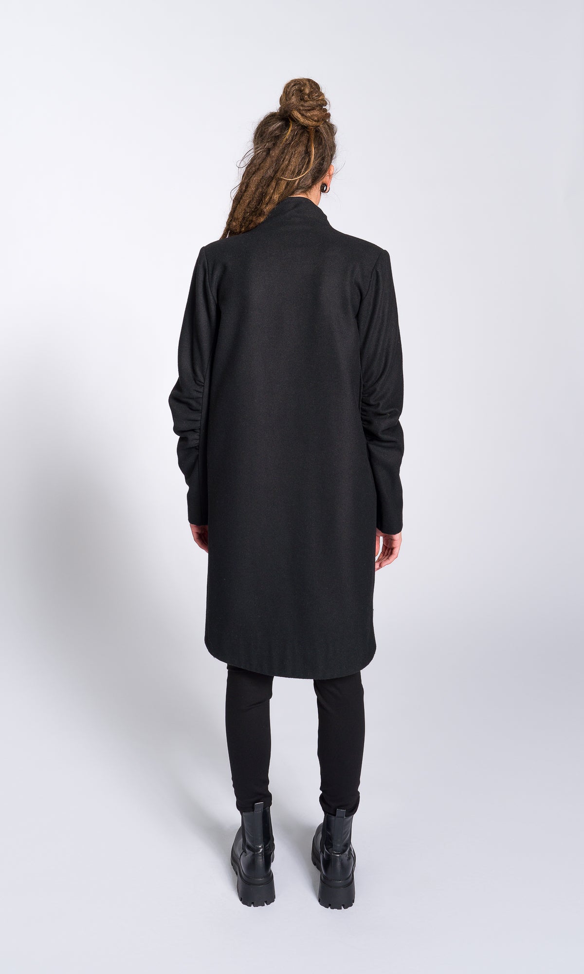 Wool Felt Coat with Asymmetric Tiered Closure - AAKASHA