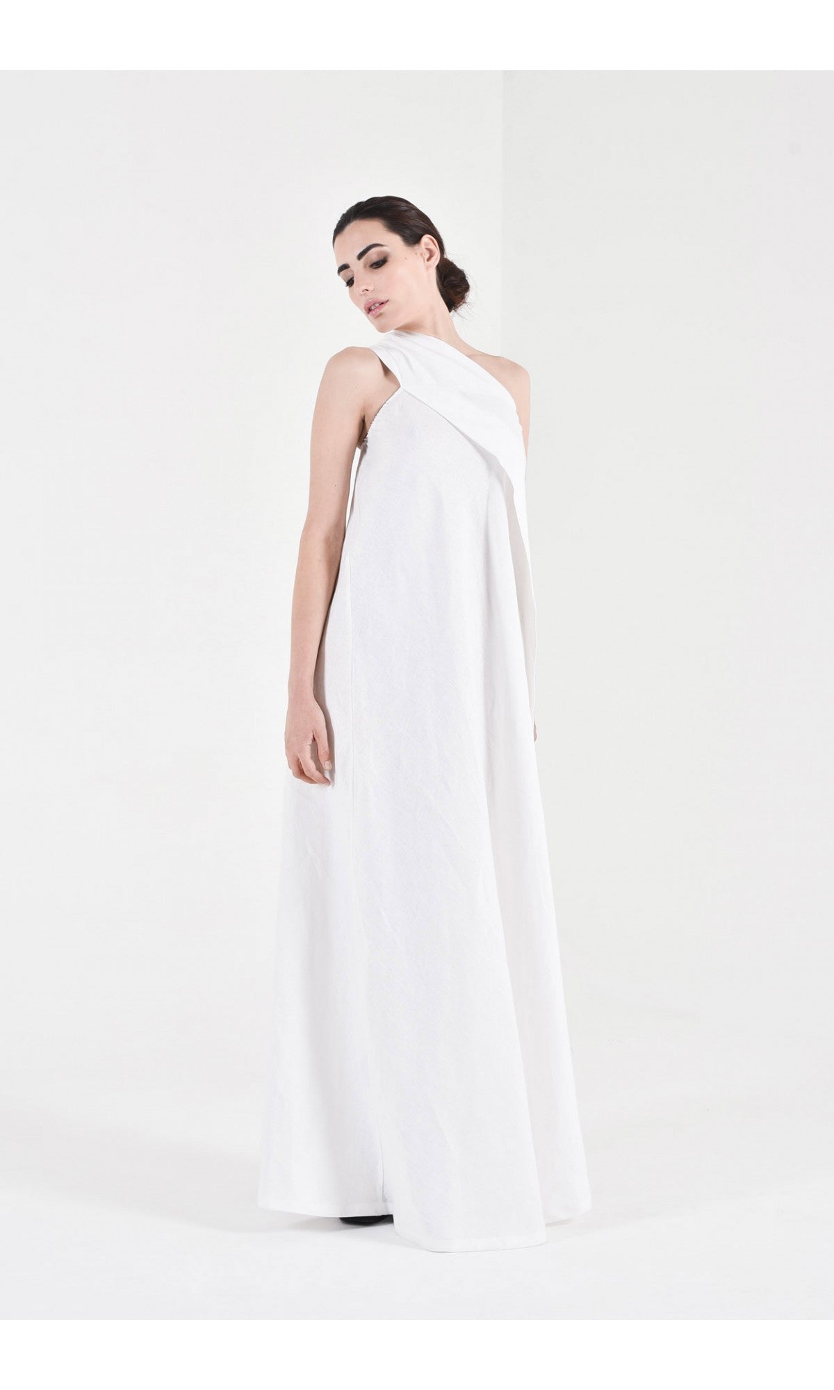 One Shoulder Maxi Linen Dress - AAKASHA