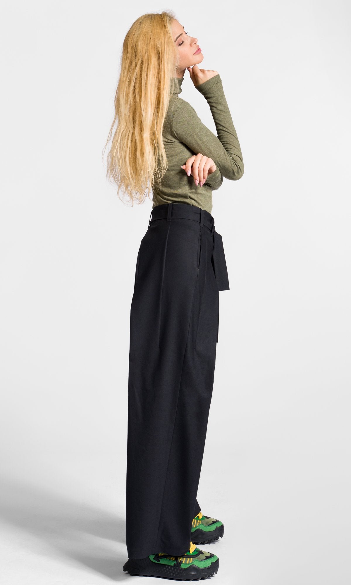 Wide Leg Pants With Ribbon Belt - AAKASHA