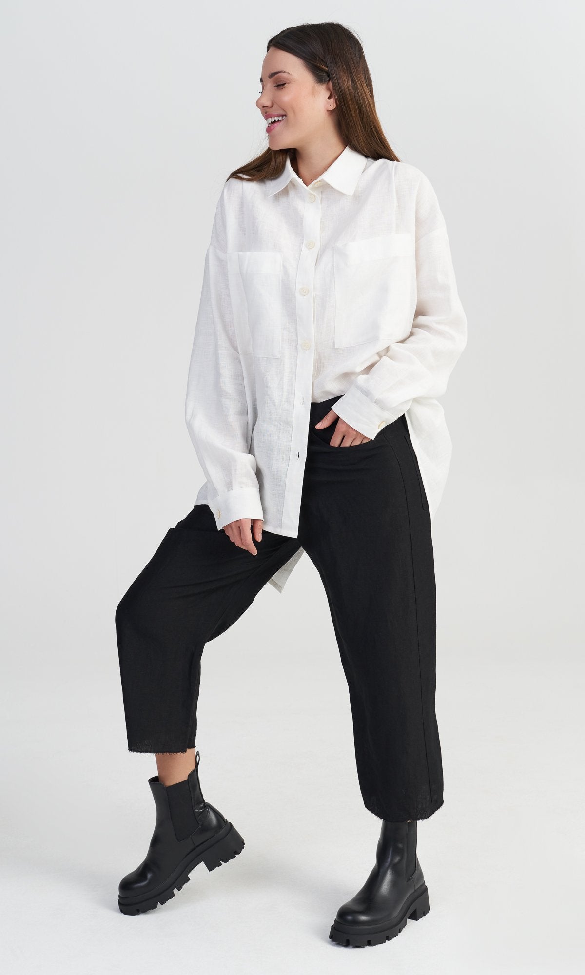 Linen Overlapping Crop Pants - AAKASHA